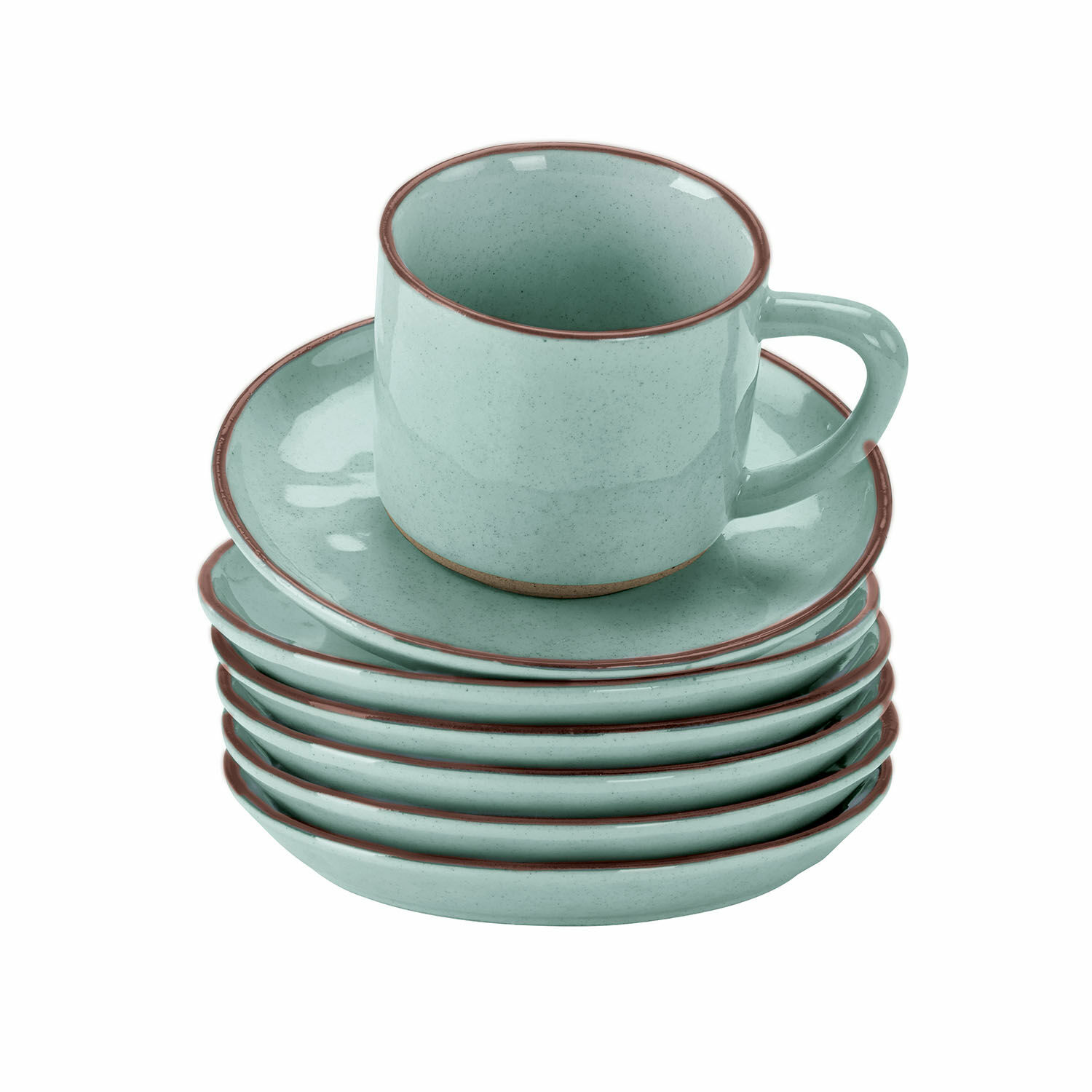 turquoise Ensemble de 6 tasses et soucoupes en céramique turquoise Biarritz pour café et thé