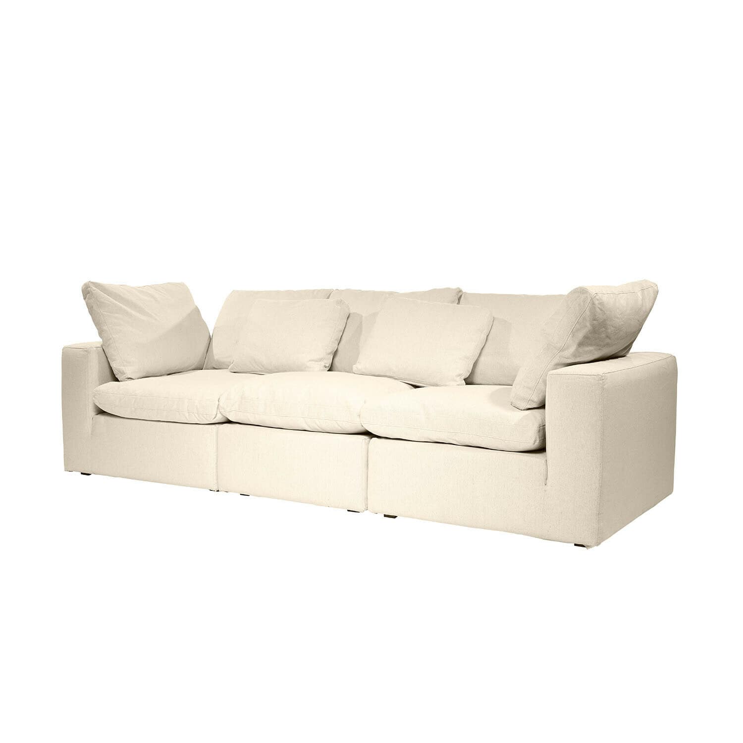 Canapé Queensbridge Canapé beige en tissu avec coussins moelleux, meuble moderne pour salon confortable