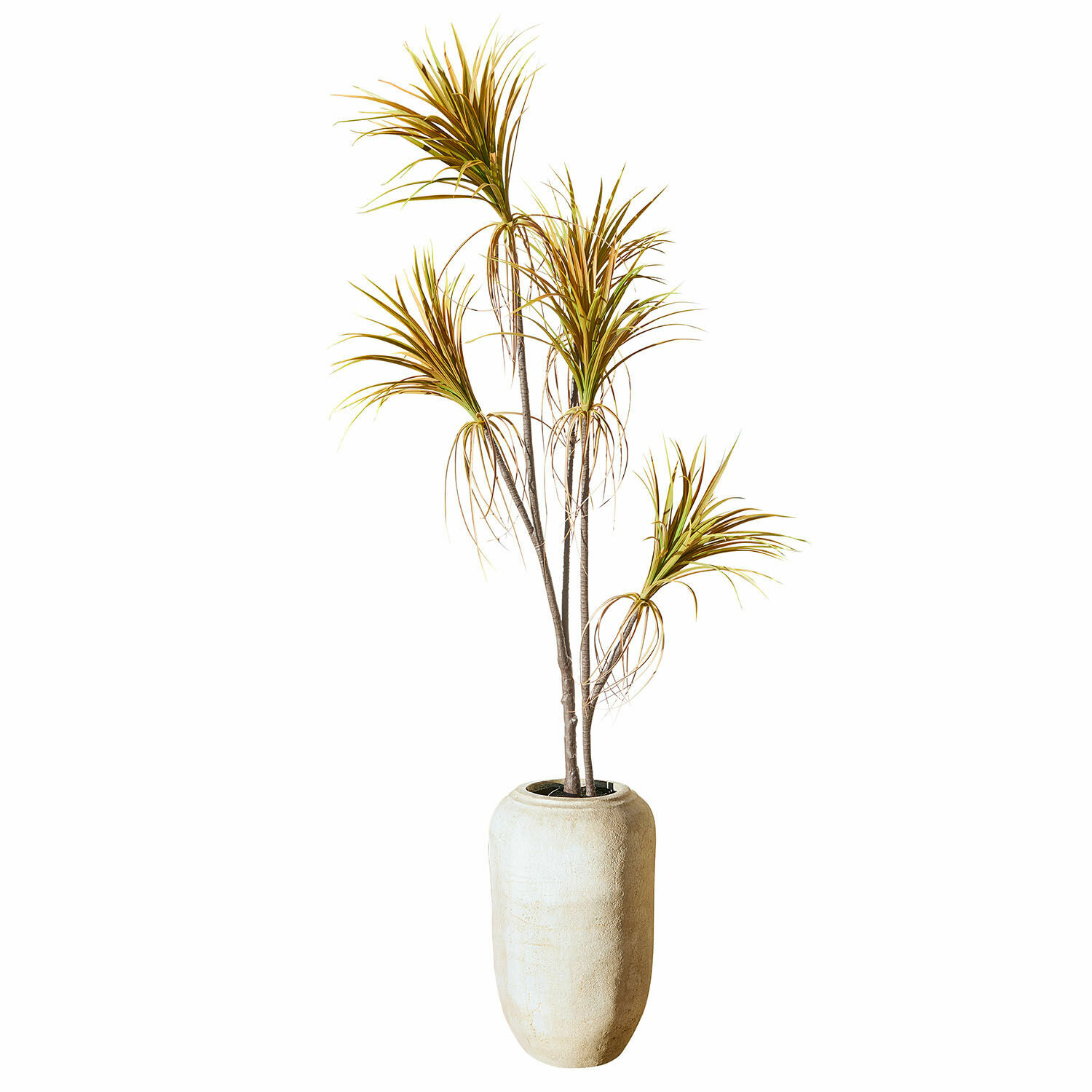 Plante décorative en pot Ancerac Plante artificielle dans un grand pot beige, décoration intérieure avec feuilles vertes et brunes