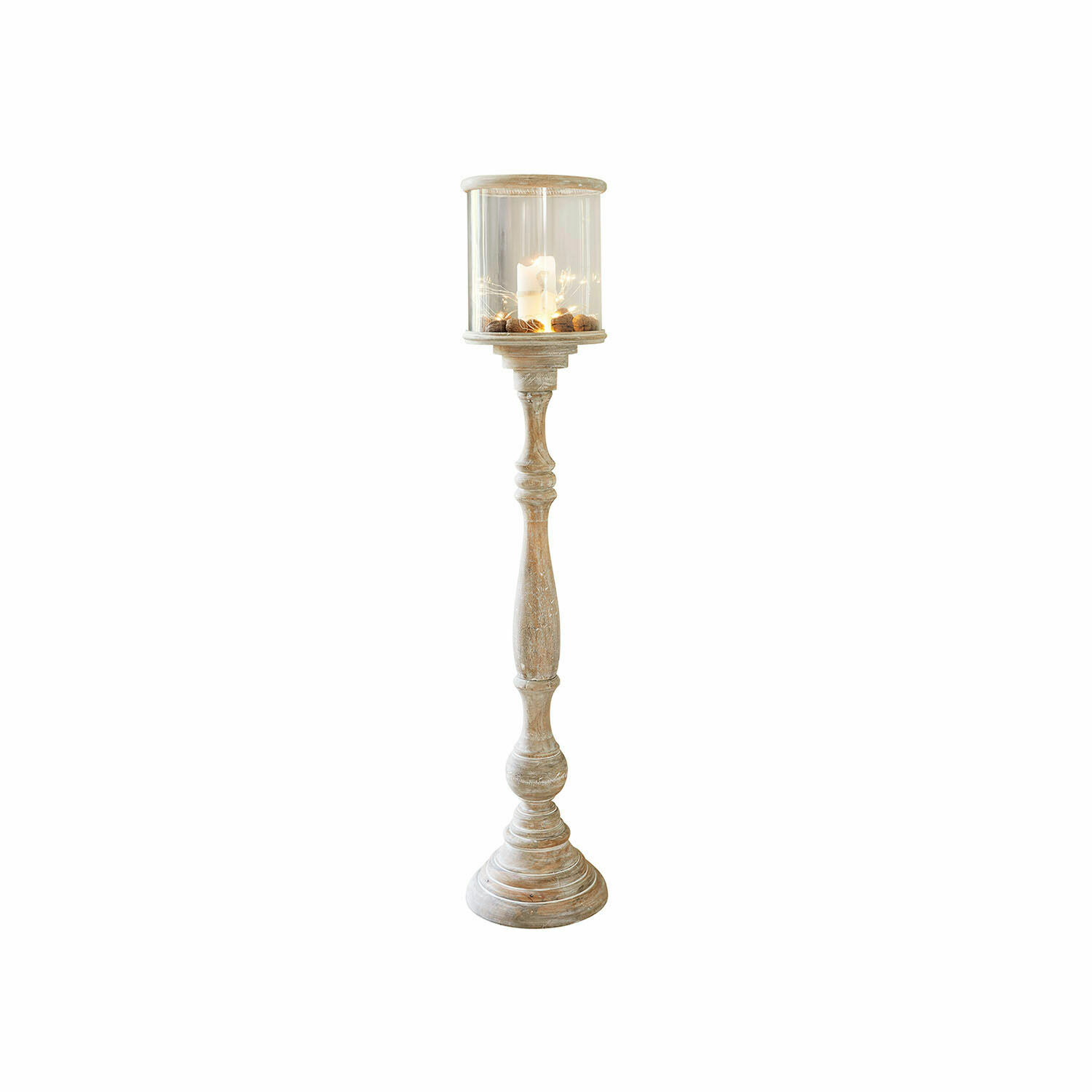 Bougeoir Passion Bougeoir en bois avec abat-jour transparent et noix décoratives en couleur naturelle