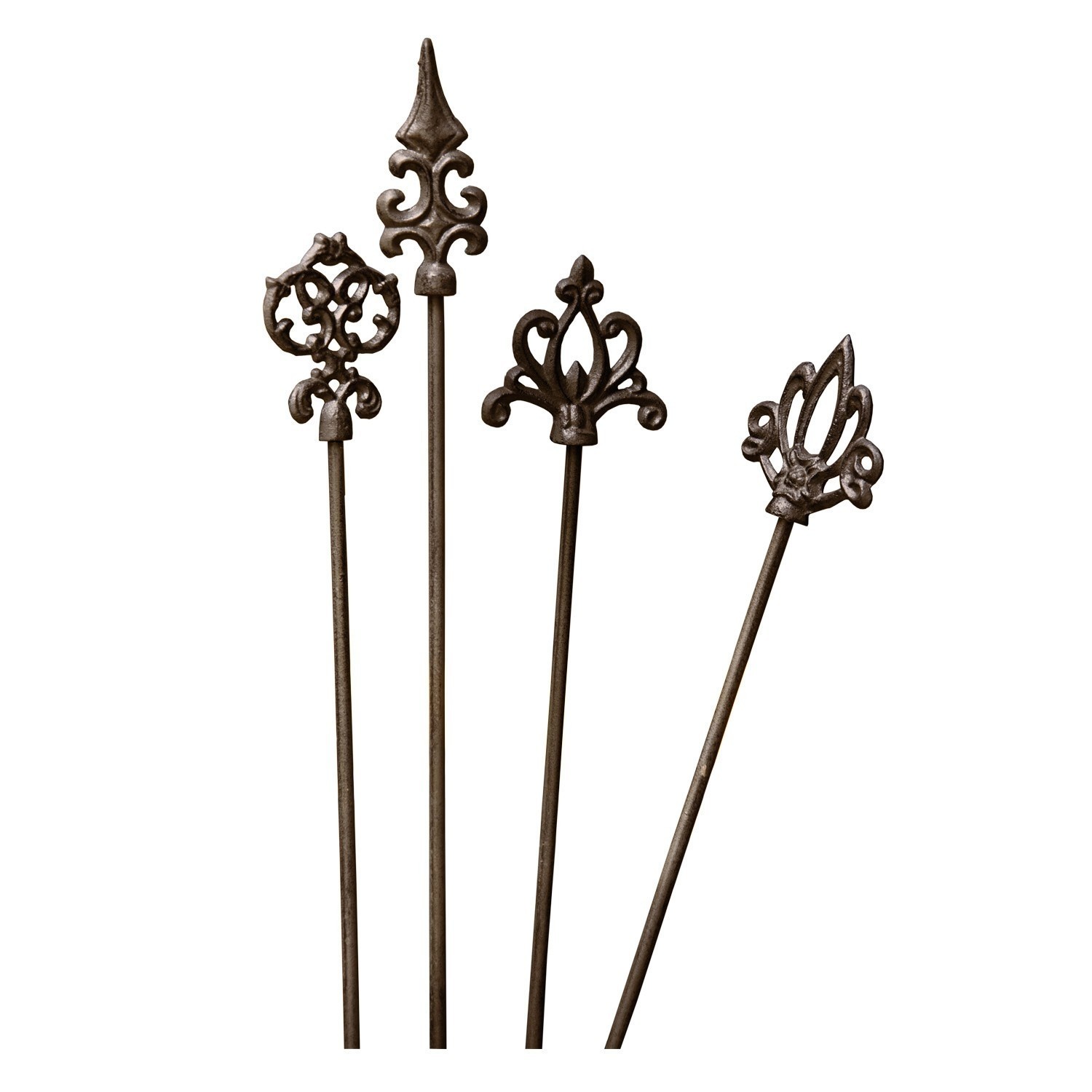 Lot de 4 tuteurs pour rosiers Baton Ensemble de quatre tiges décoratives en métal brun rouille pour embellir les plantes de jardin