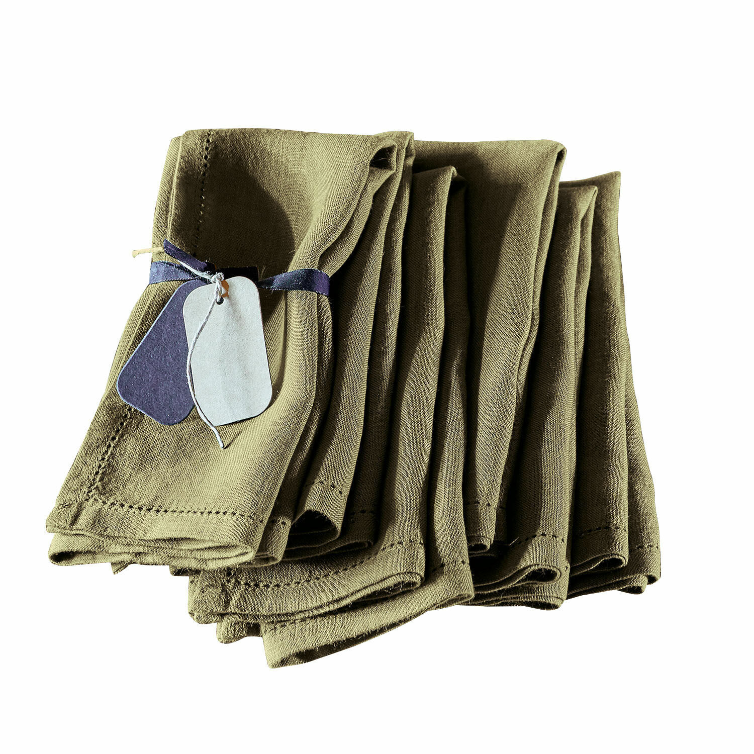 vert Lot de 6 serviettes en lin vert Fibi pour décoration de table, tissu de haute qualité