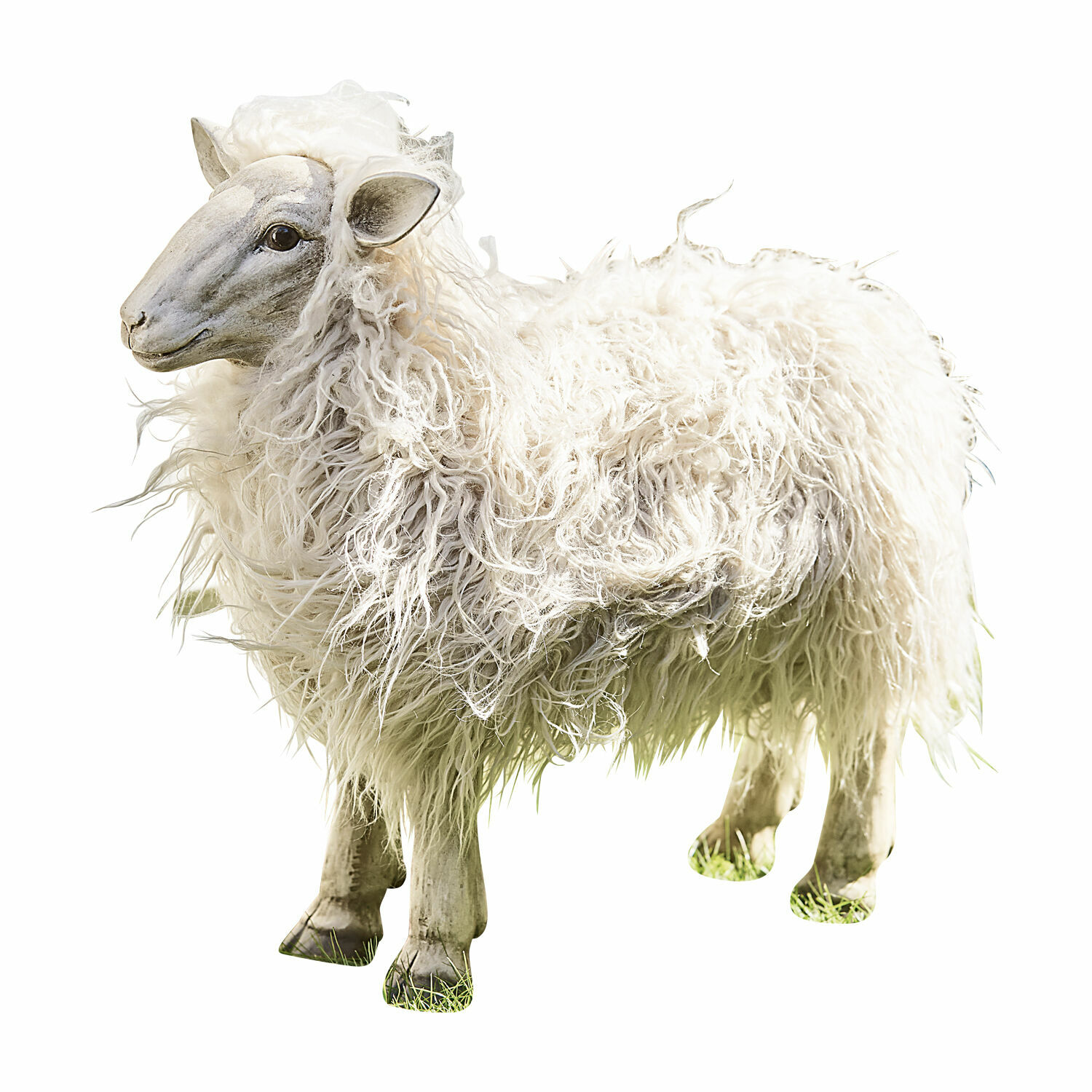 Mouton décoratif Justin Figurine décorative de mouton avec laine blanche bouclée sur herbe verte pour décoration intérieure