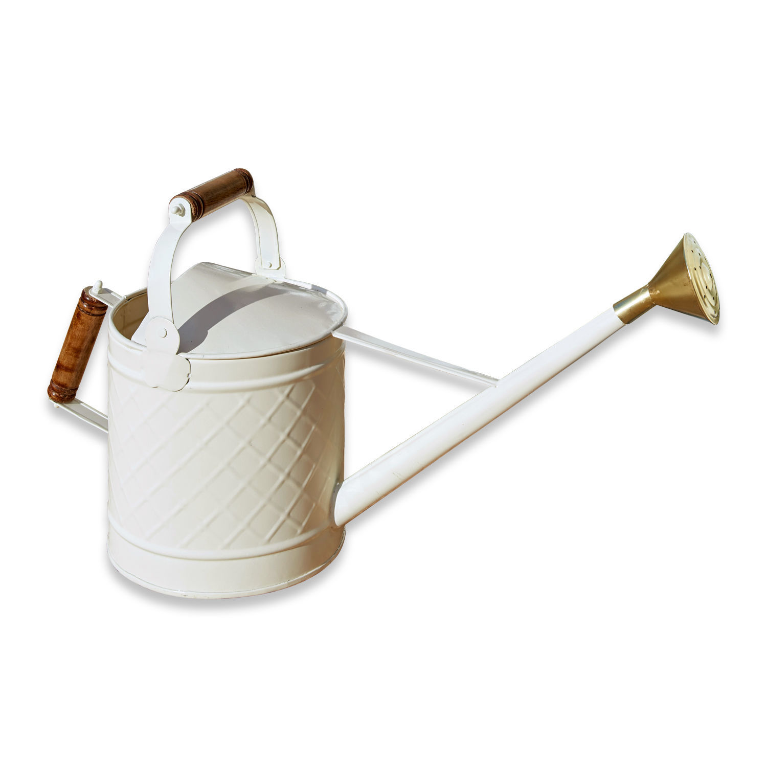 Arrosoir Royo Arrosoir en métal blanc avec poignées en bois et embout en laiton pour jardinage pratique