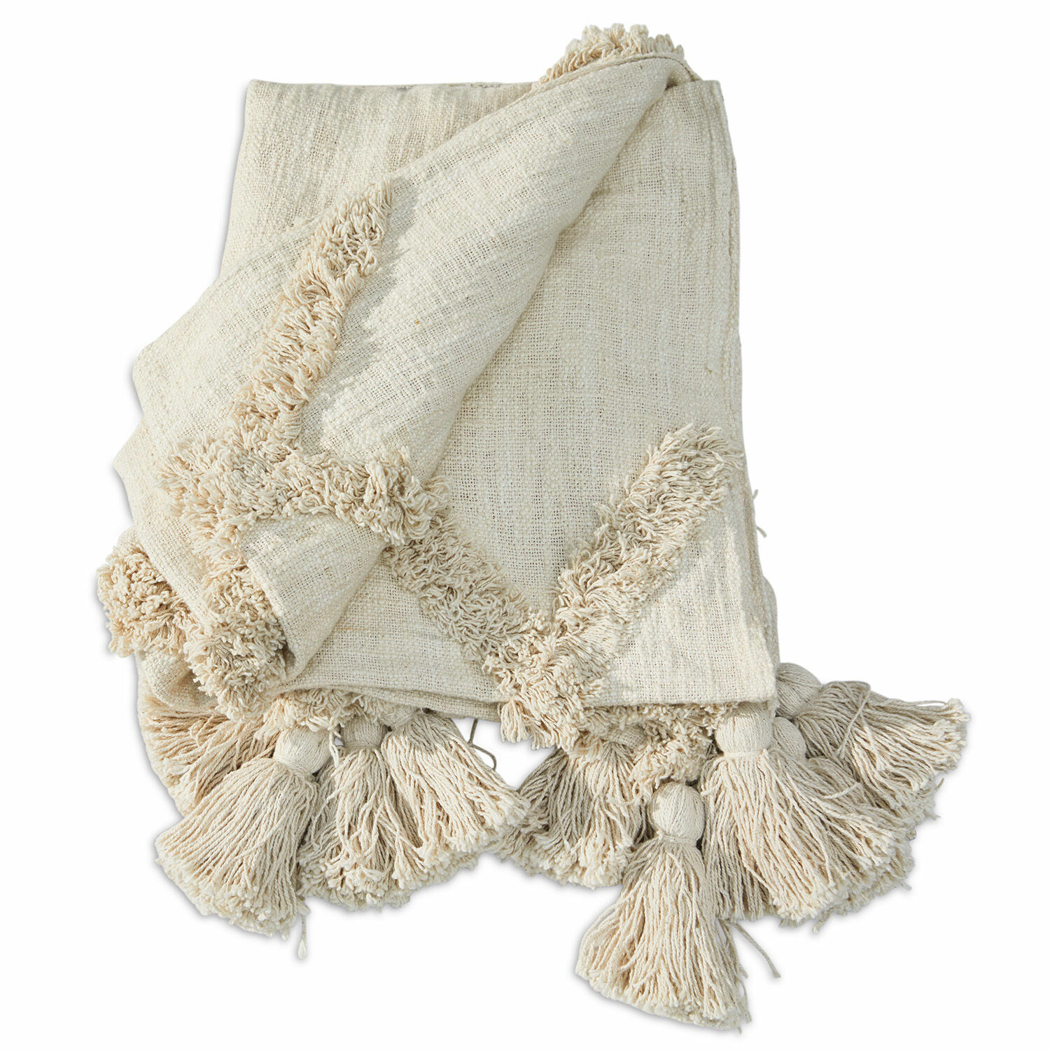 Plaid Linares Plaid beige en coton avec franges, doux et décoratif, parfait pour salon et chambre