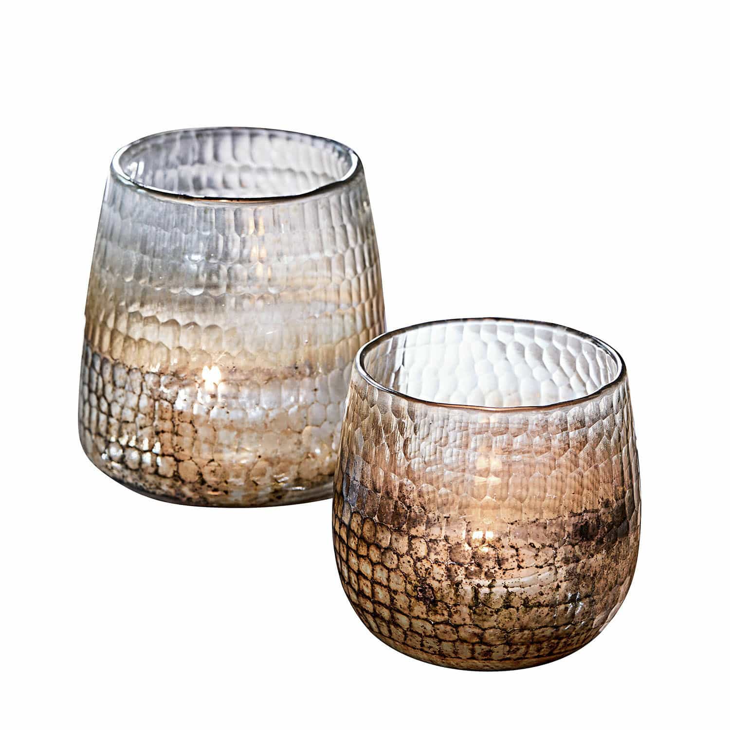 Lot de 2 photophores Agnús Ensemble de deux photophores en verre texturé avec dégradé marron pour décoration intérieure
