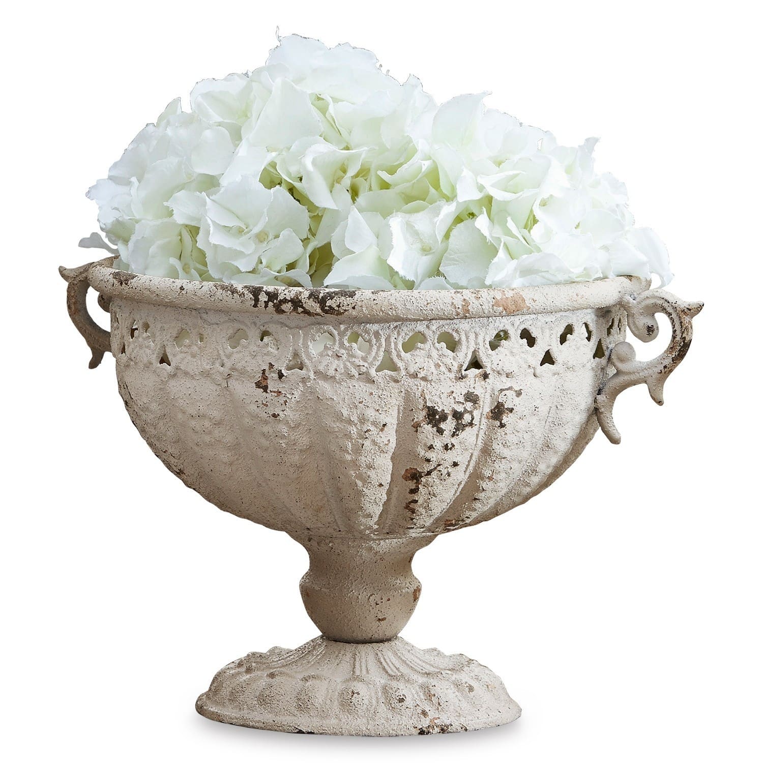 Coupe Vescemont Coupe décorative en métal blanc style vintage avec fleurs blanches pour décoration intérieure