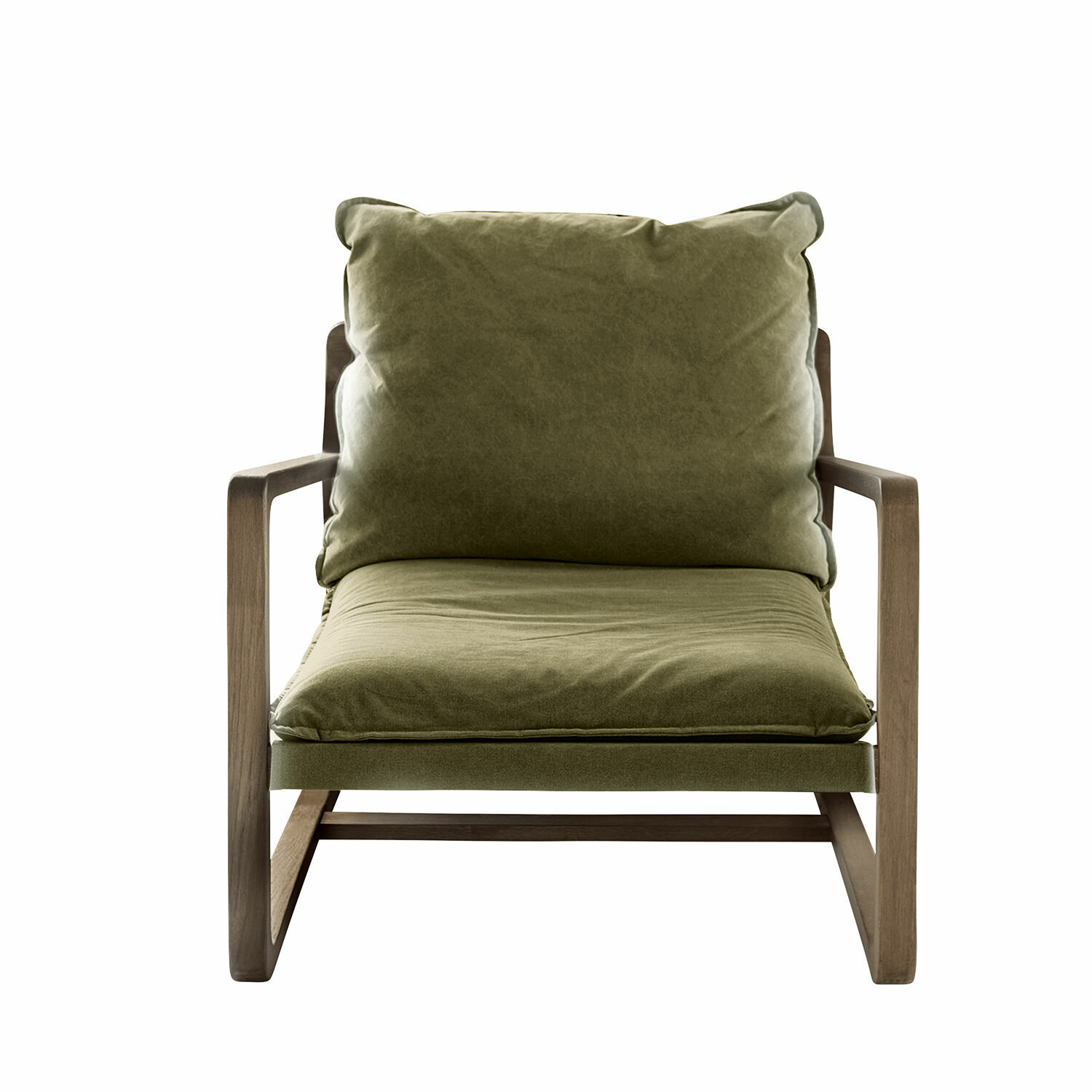 vert/marron Fauteuil Jowna vert en tissu avec cadre en bois marron, design moderne et confortable