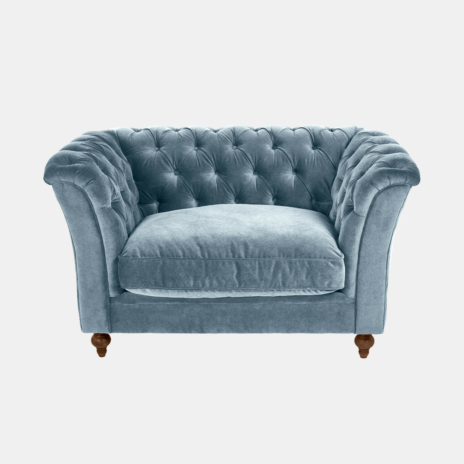 bleu Canapé bleu en velours avec dossier capitonné et pieds en bois, meuble confortable pour salon