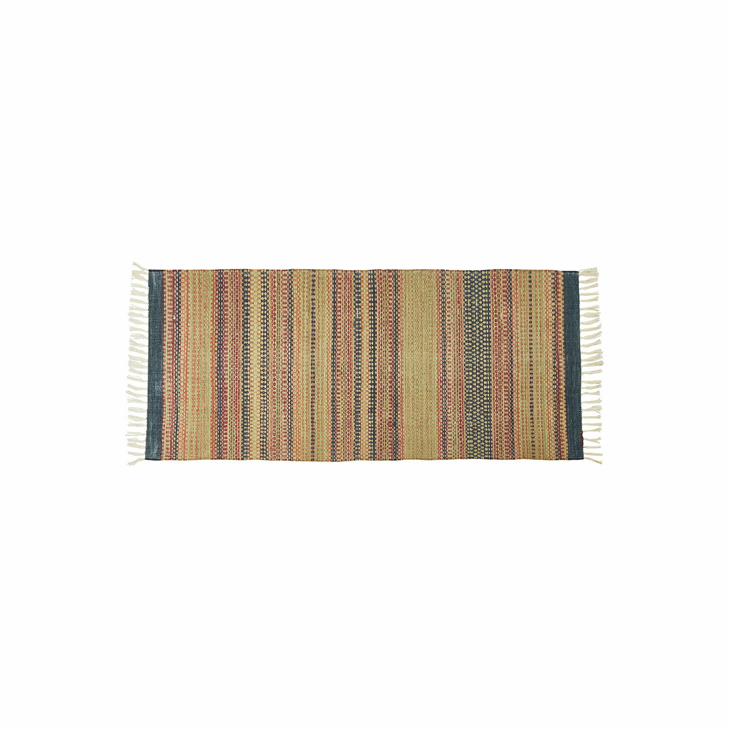 Tapis d’extérieur et d’intérieur Atlanta Tapis en coton rayé aux tons chauds avec franges sur les côtés, décoration de sol élégante
