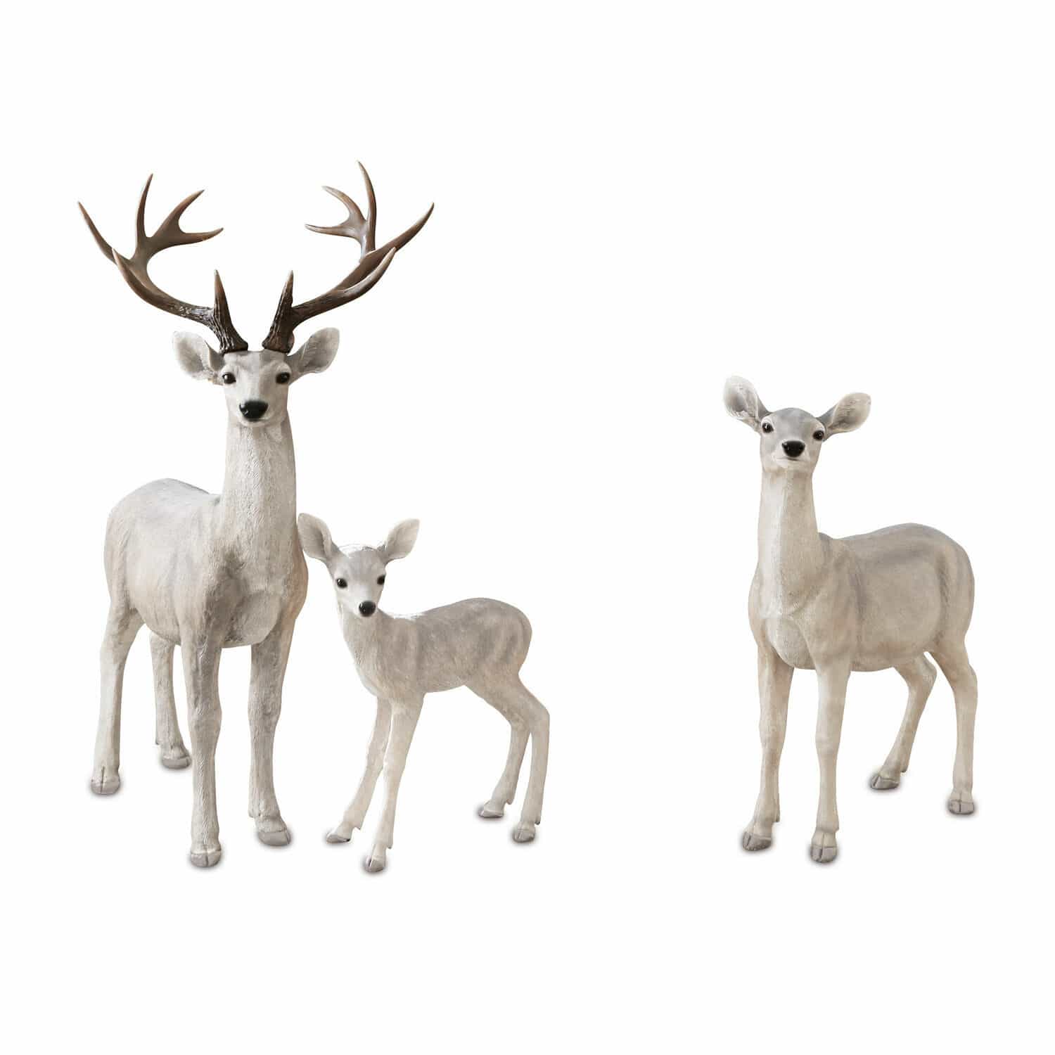 Cerf avec biche et faon Olsen Trois figurines décoratives de cerfs gris clair pour décoration intérieure et extérieure