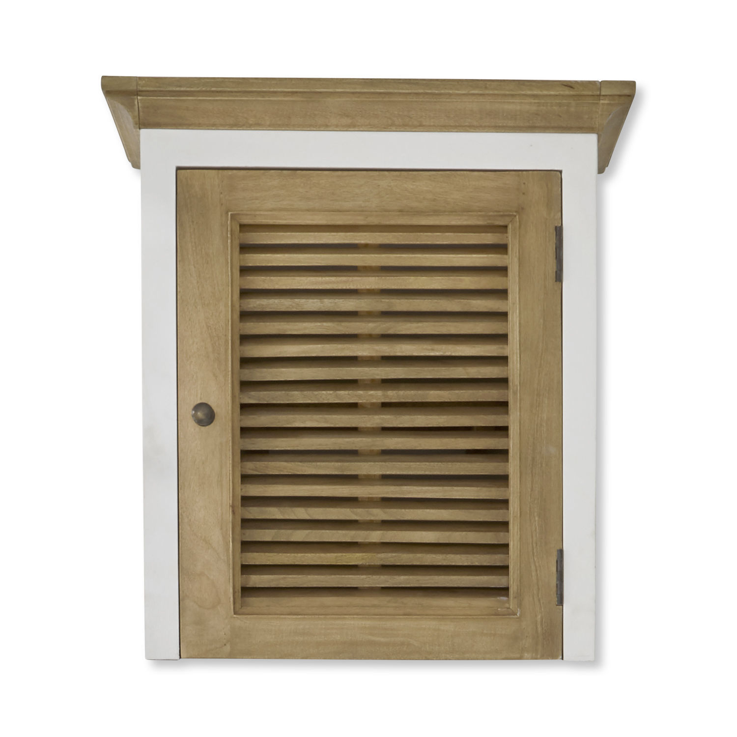 Meuble haut Degarmo Armoire murale en bois avec cadre blanc et porte à persiennes en bois naturel clair