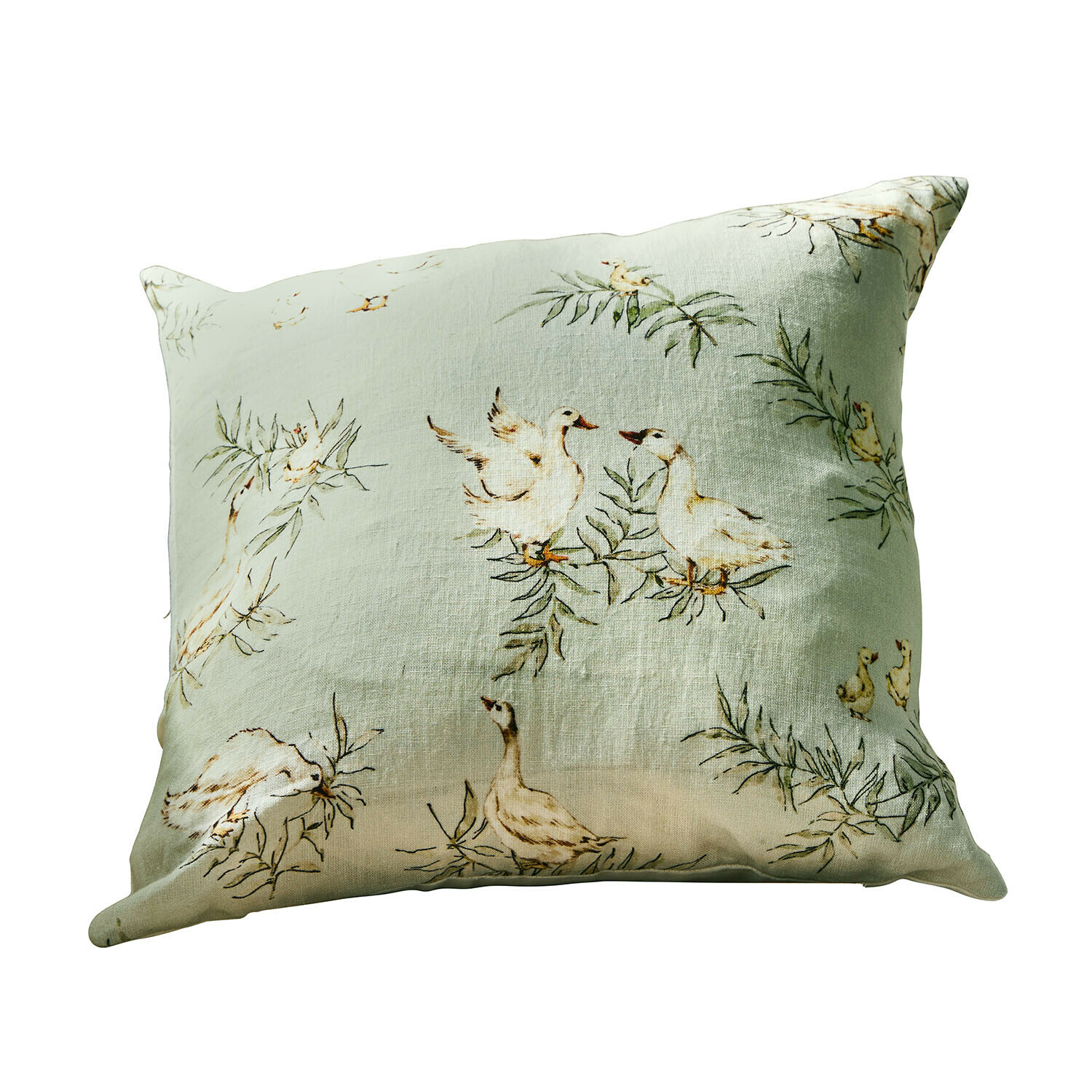 Housse de coussin Sunnyo Coussin en lin clair avec motif canards et branches vertes pour décoration intérieure