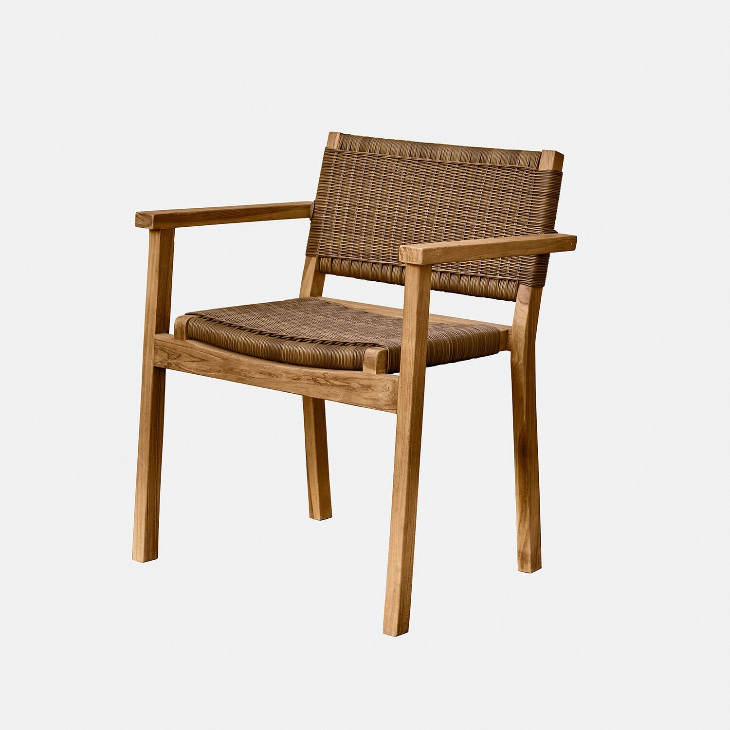 Chaise Calvini Chaise en bois de teck avec assise et dossier en rotin marron, parfaite pour intérieur et extérieur