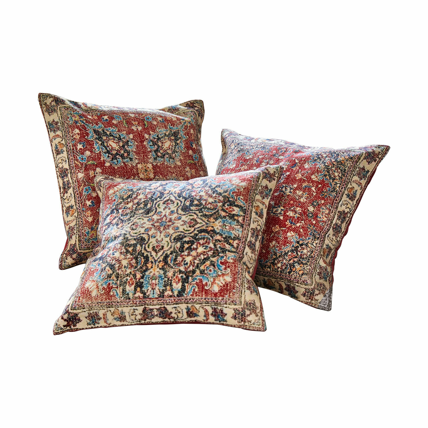 Lot de 3 housses de coussin Candice rouges avec motif oriental, housses décoratives pour coussins