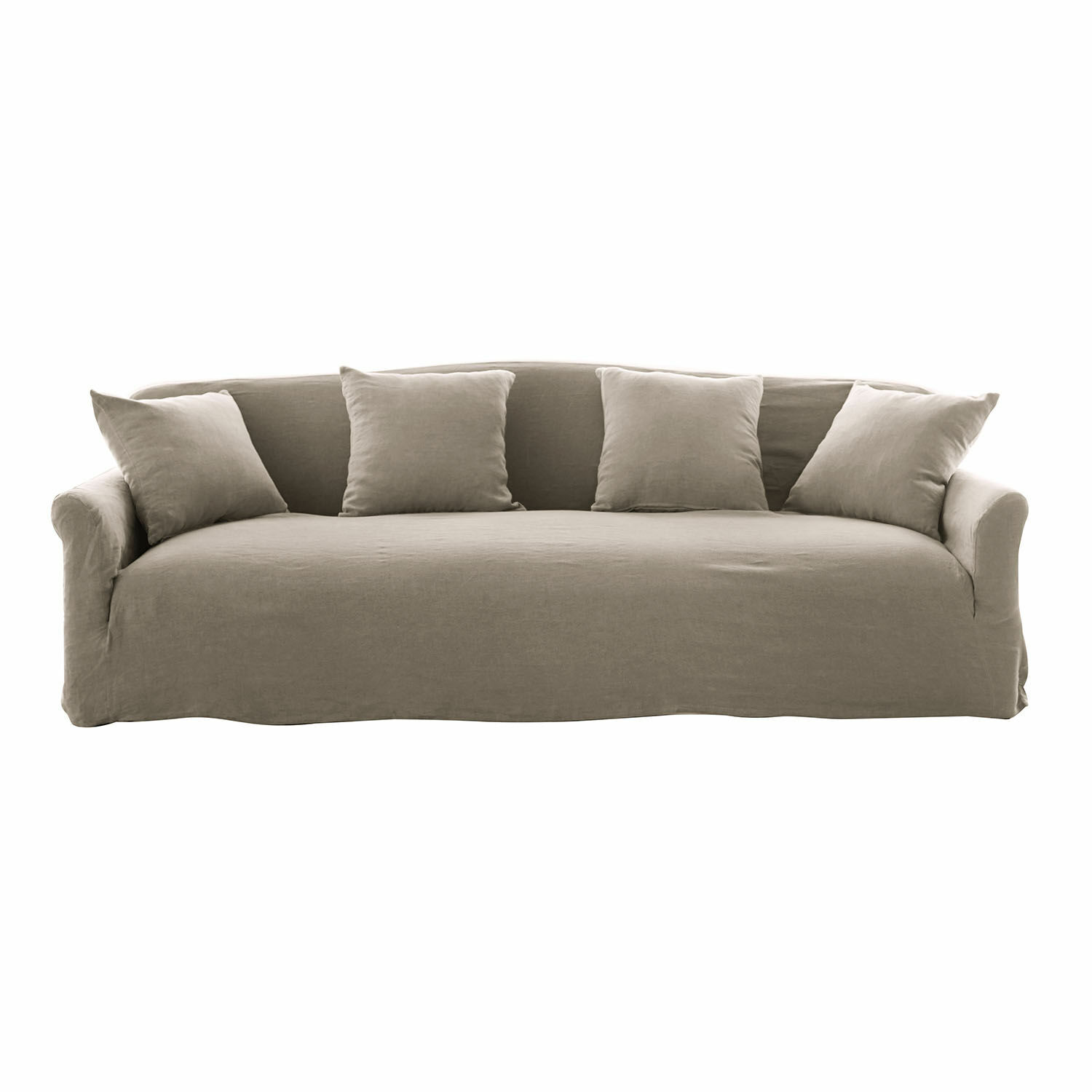 Canapé Riveneuve gris en tissu avec quatre coussins, confortable pour salon
