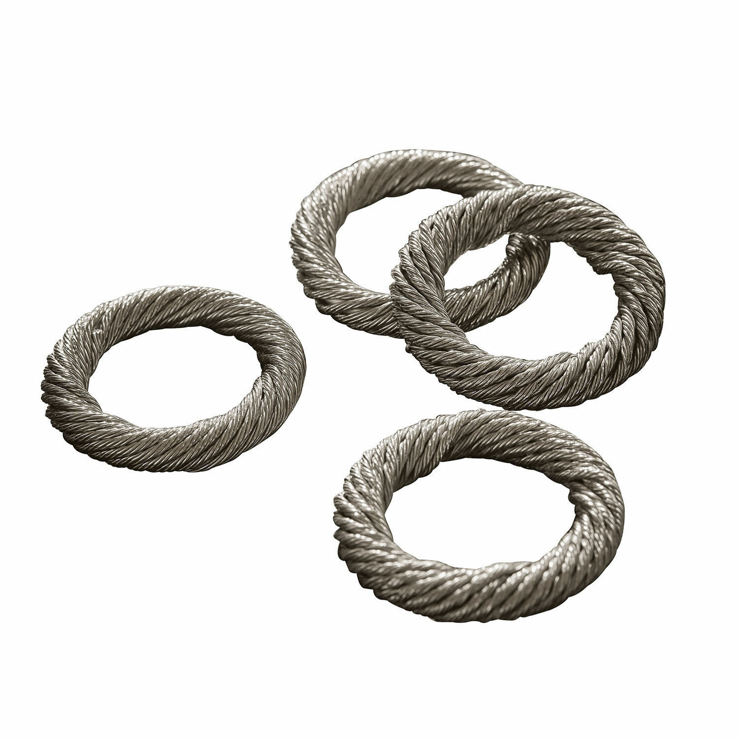 Lot de 4 ronds de serviettes Alea Ensemble de quatre anneaux métalliques torsadés argentés pour décoration et suspensions
