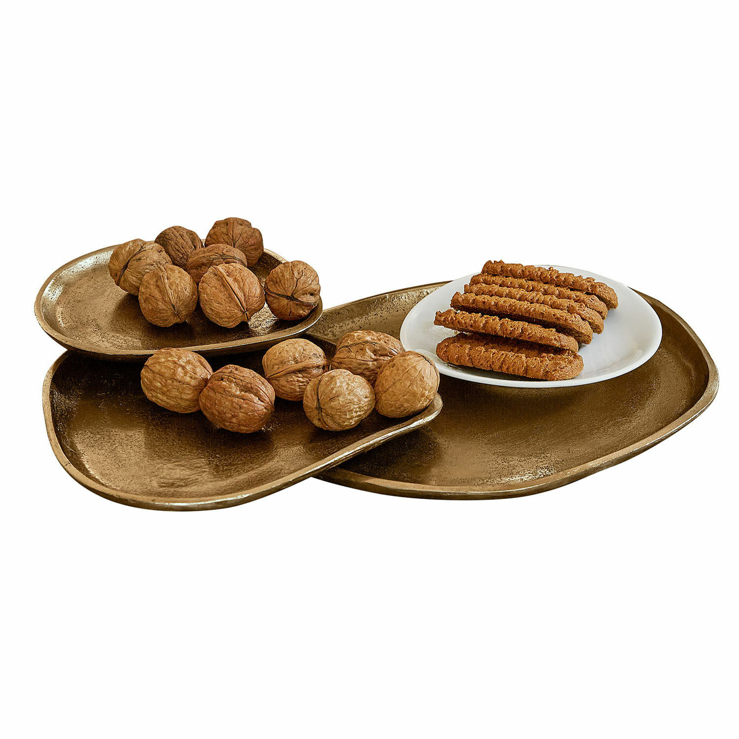 Coupe Zampillo Ensemble de trois plateaux en laiton aux formes irrégulières avec noix et biscuits