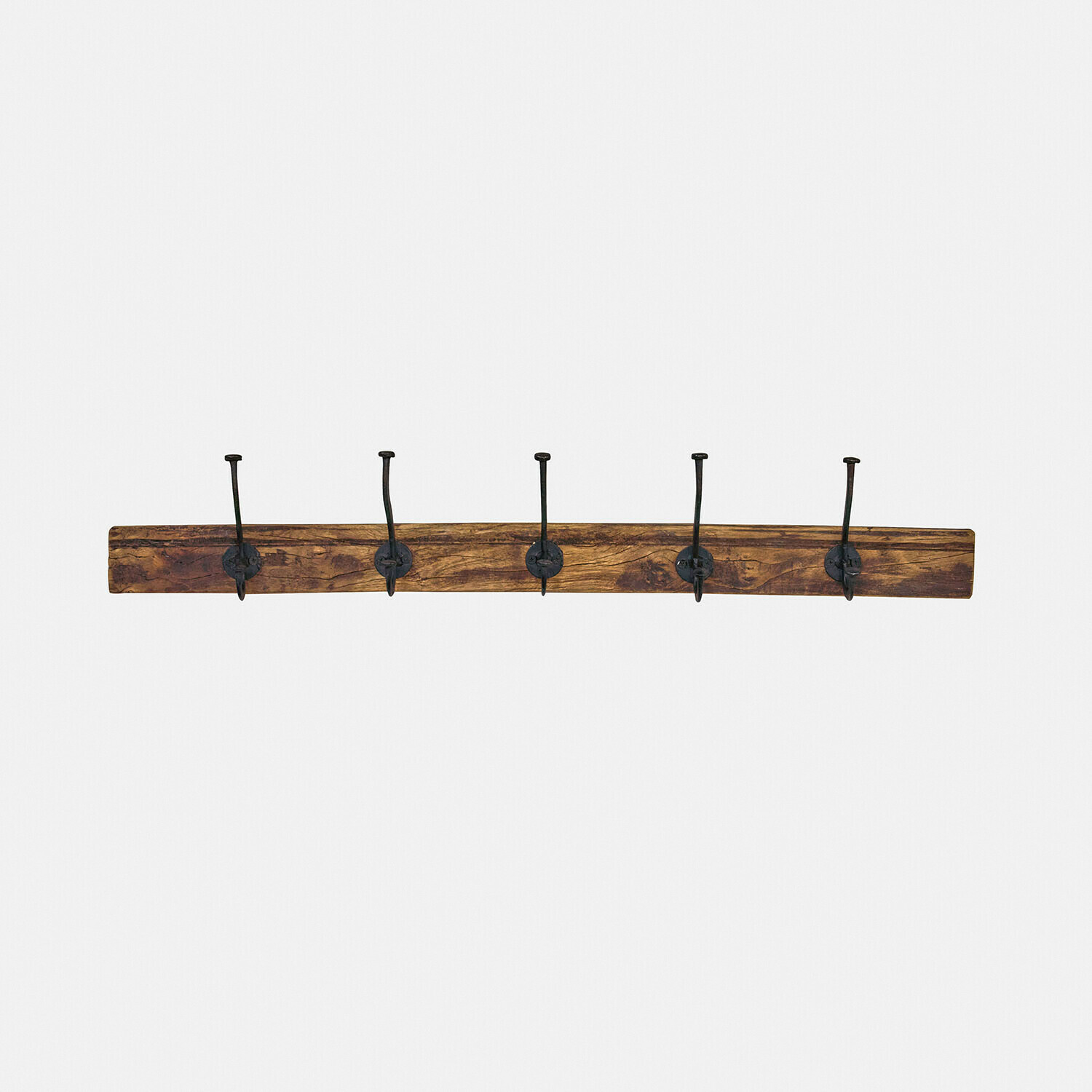 Portemanteau Sémone Patère murale en bois avec cinq crochets en métal noir pour un rangement pratique vintage