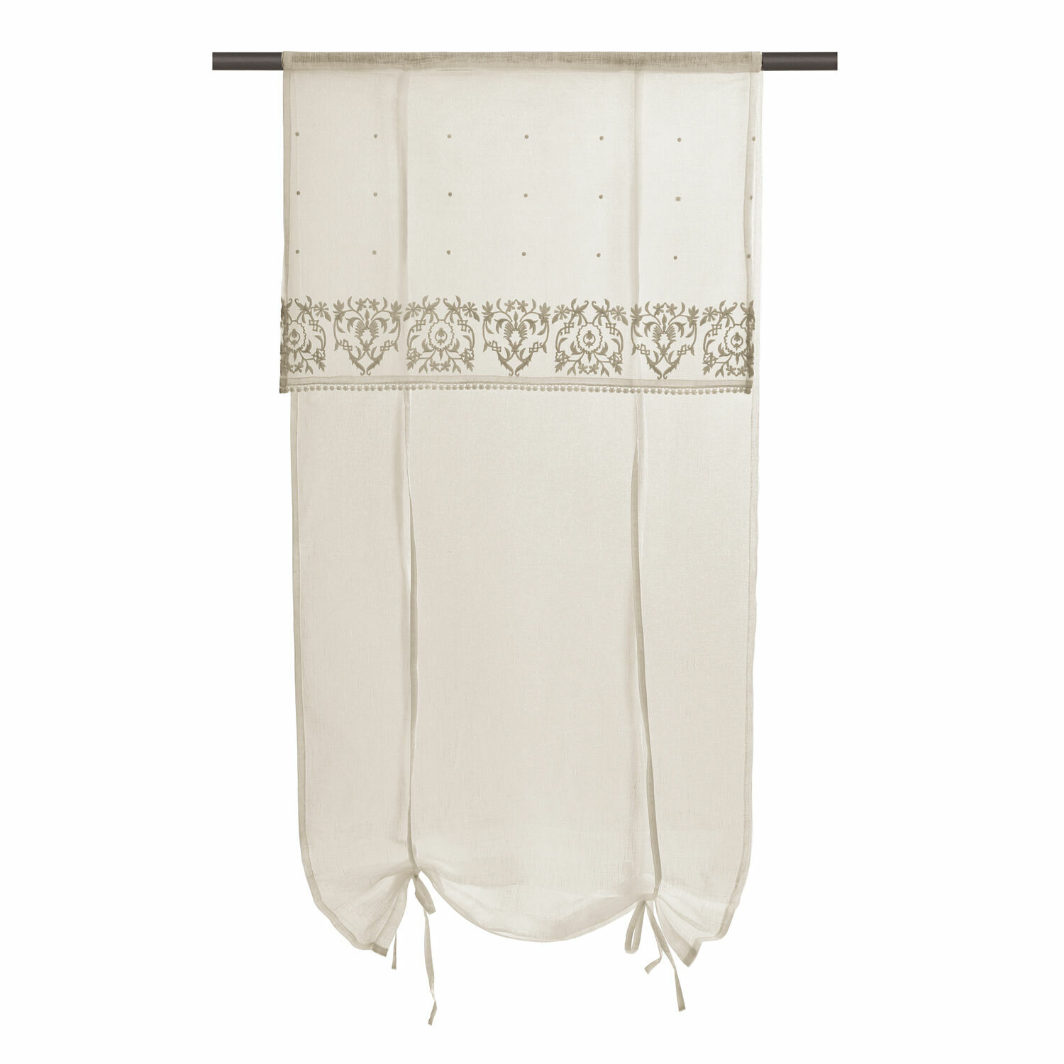 Brise-bise Darice Voilage beige avec broderie délicate et liens, tissu léger pour décoration de fenêtres