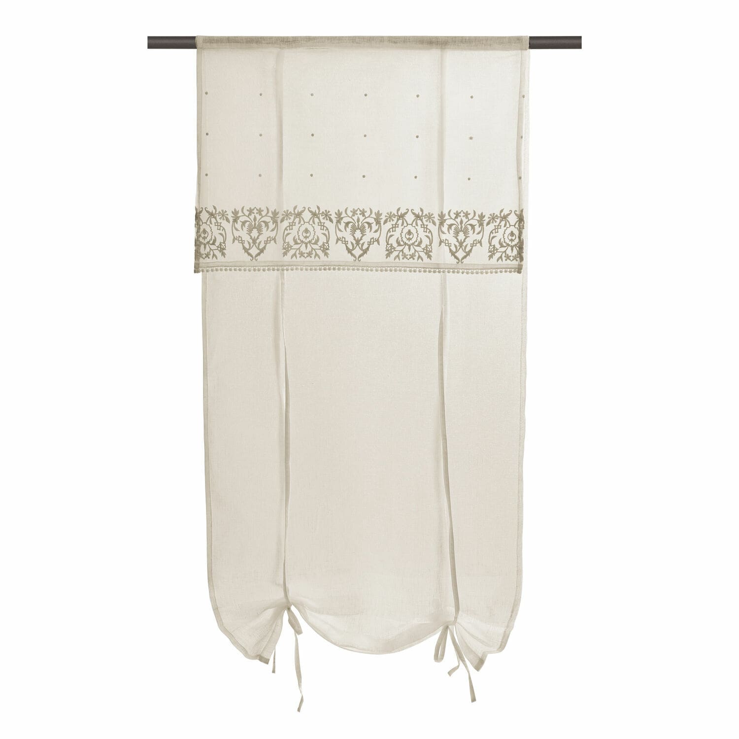 Brise-bise Darice Voilage beige avec broderie délicate et liens, tissu léger pour décoration de fenêtres