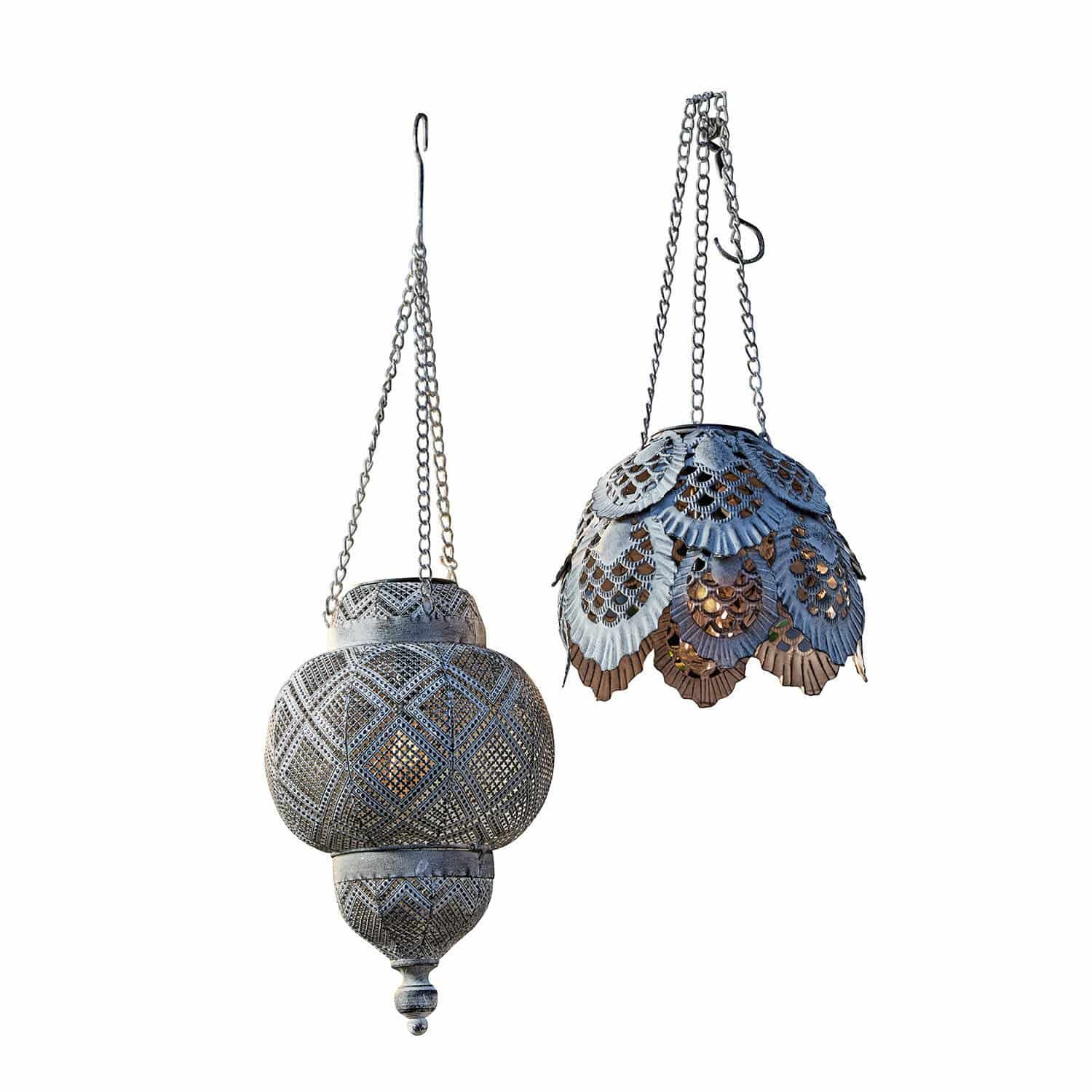Lot de 2 lanternes solaires à suspendre Paale Deux lanternes suspendues en métal ajouré gris, éclairage décoratif pour intérieur et jardin