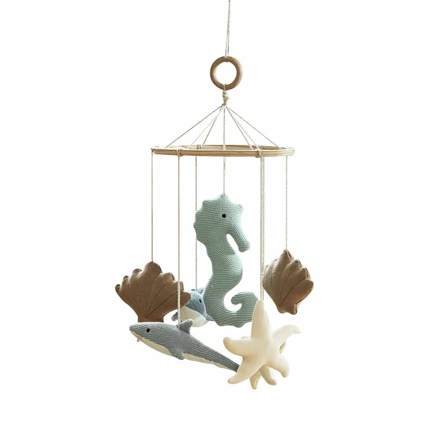 Mobile Twinkledream Mobile en bois avec peluches marines pastel suspendues pour décoration chambre bébé