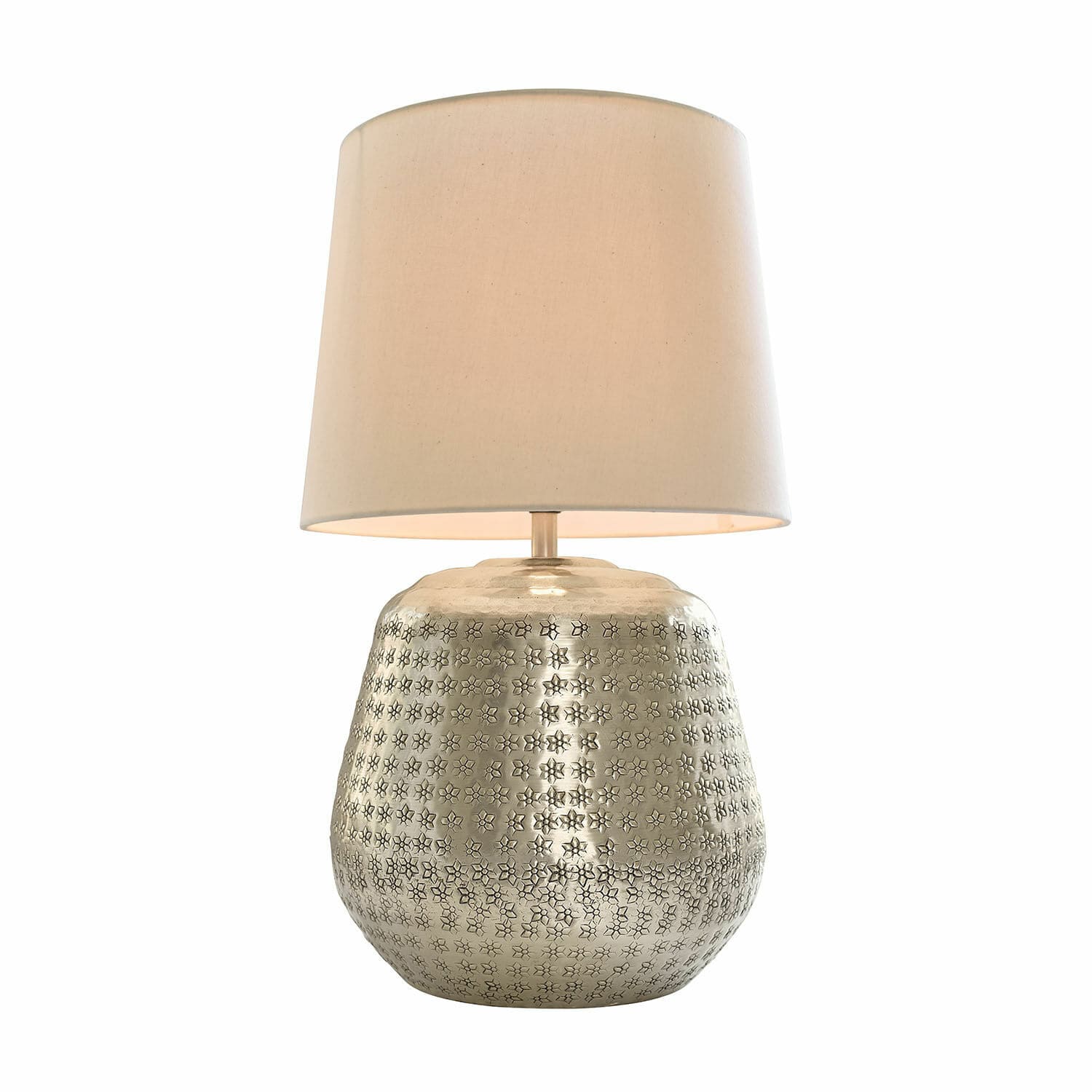 Lampe à poser Blancos Lampe de table avec base en métal argenté à motifs et abat-jour beige, éclairage décoratif intérieur