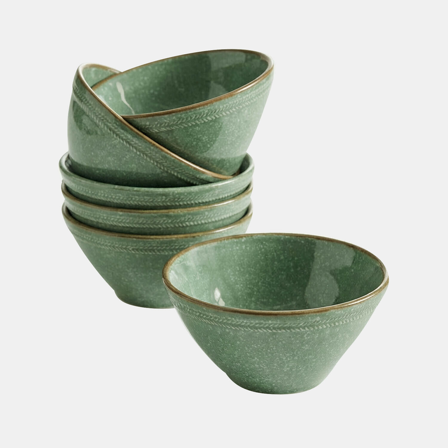 vert Ensemble de 6 bols verts en céramique Norrvik avec motif fin et bordure marron pour servir
