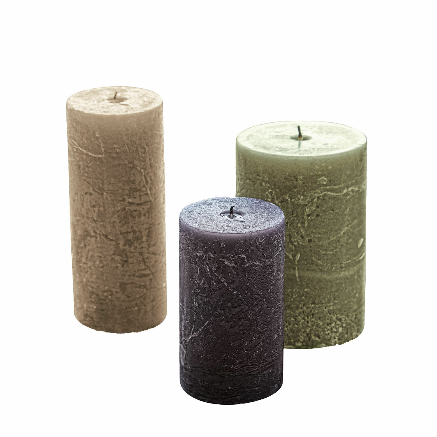 vert clair/gris foncé Lot de 3 bougies Pretin en vert clair, gris foncé et beige, bougies décoratives en cire