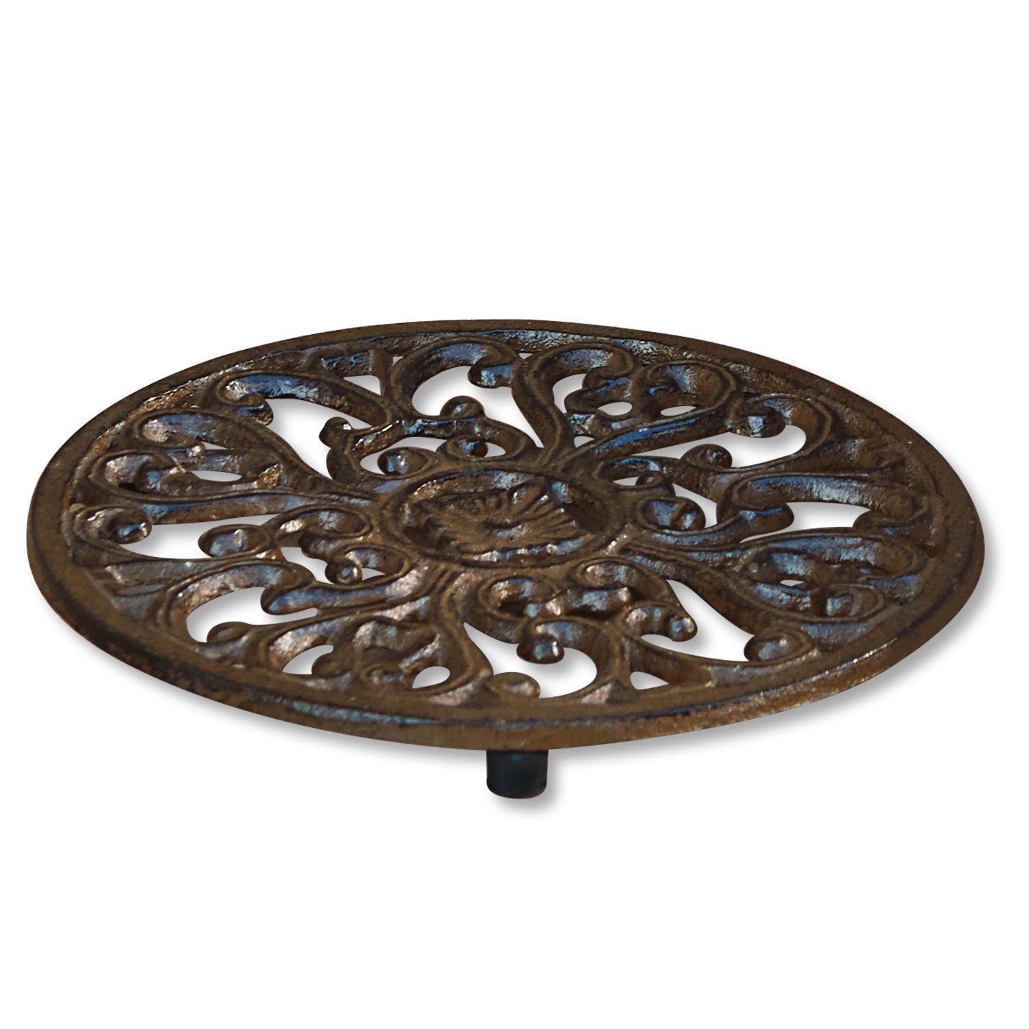 Lot de 2 supports pour pots de fleurs Winton Dessous de plat rond en fer forgé brun avec motif décoratif, accessoire de cuisine rustique