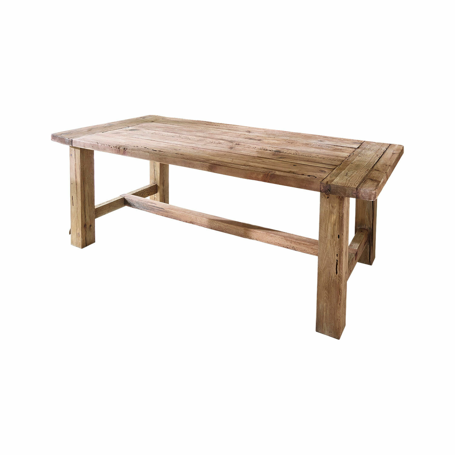Table Oteley Table en bois massif couleur naturelle, meuble rustique pour salle à manger ou salon