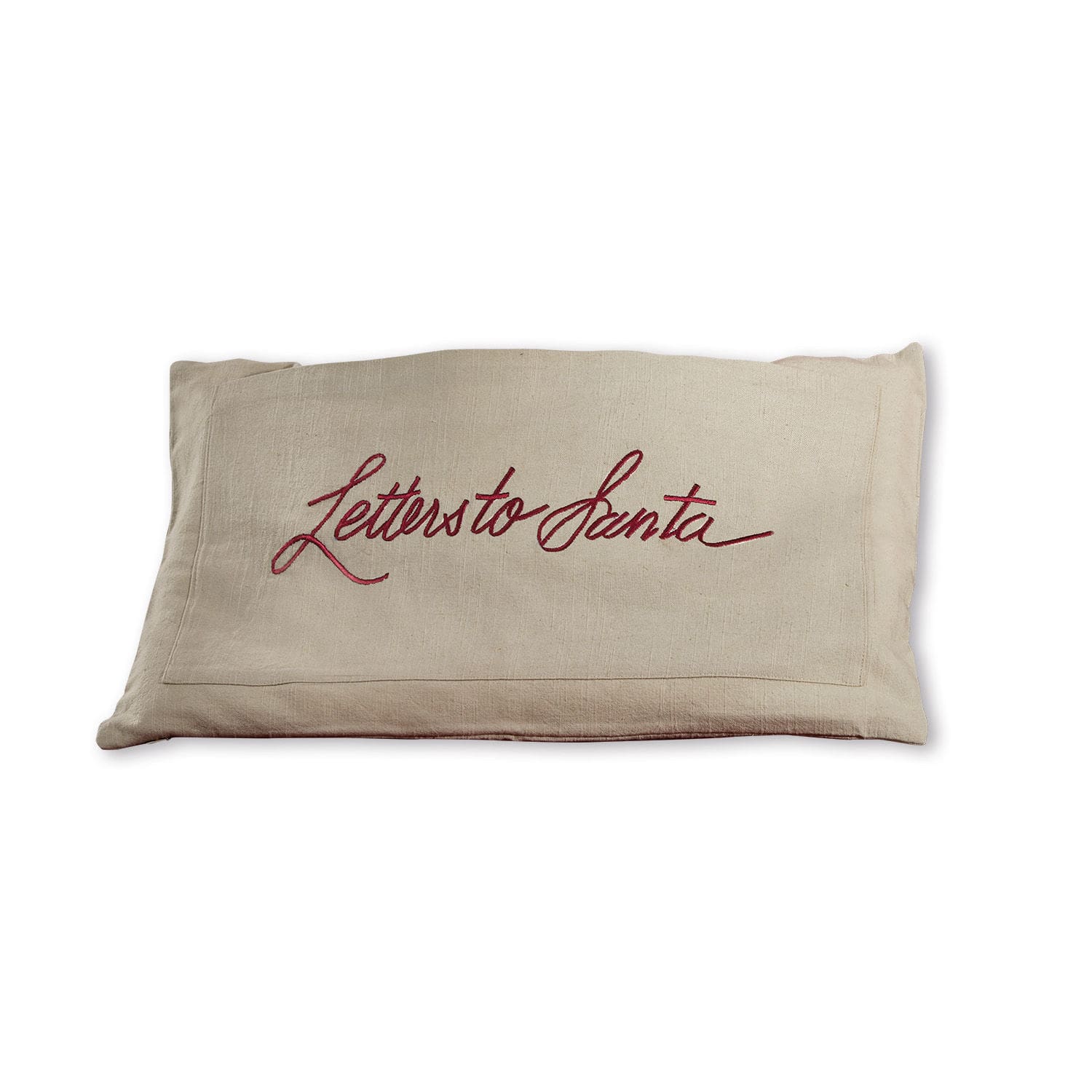 beige/rouge Housse de coussin beige en coton avec broderie rouge Letters to Santa, décoration de Noël élégante