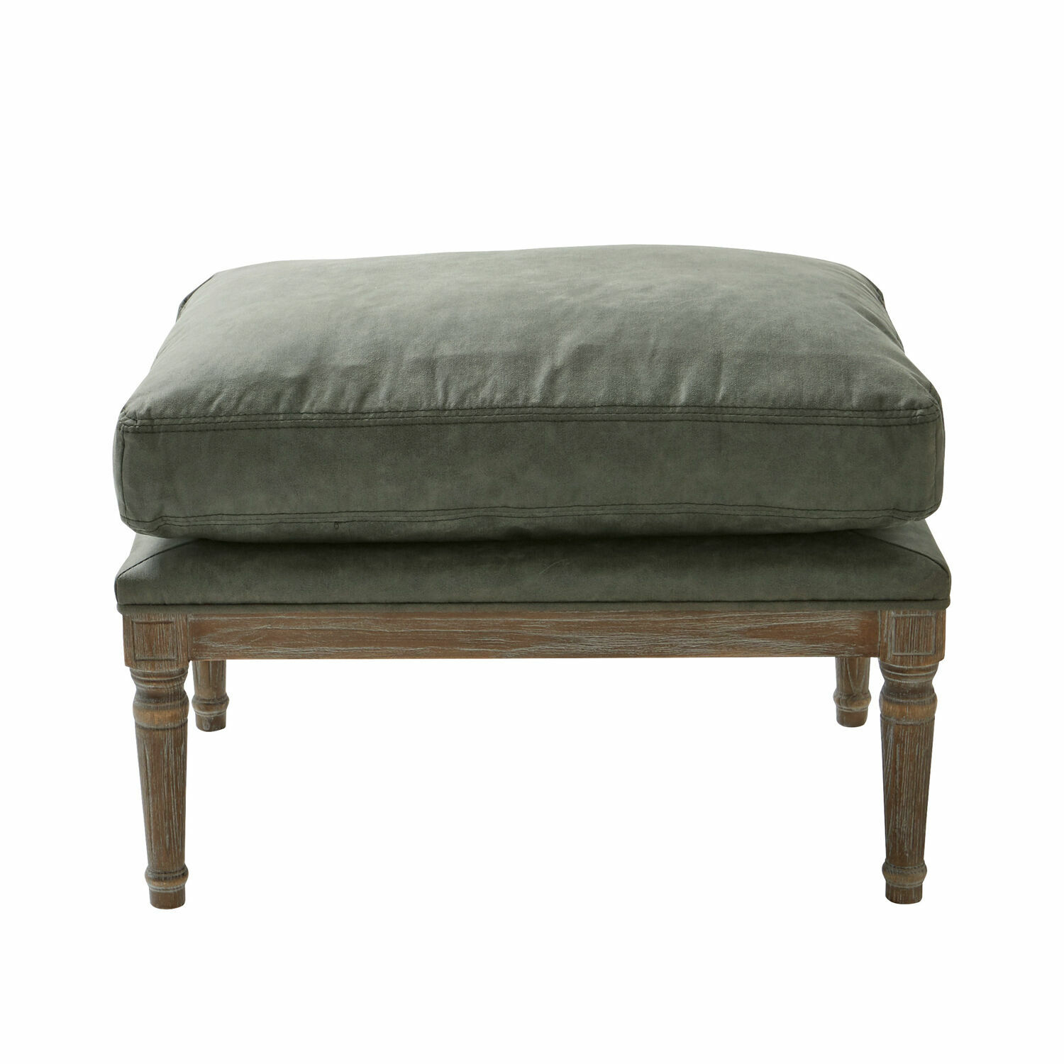 marron vieilli/vert Repose-pieds Greenbrier en tissu gris avec cadre en bois, meuble élégant pour salon