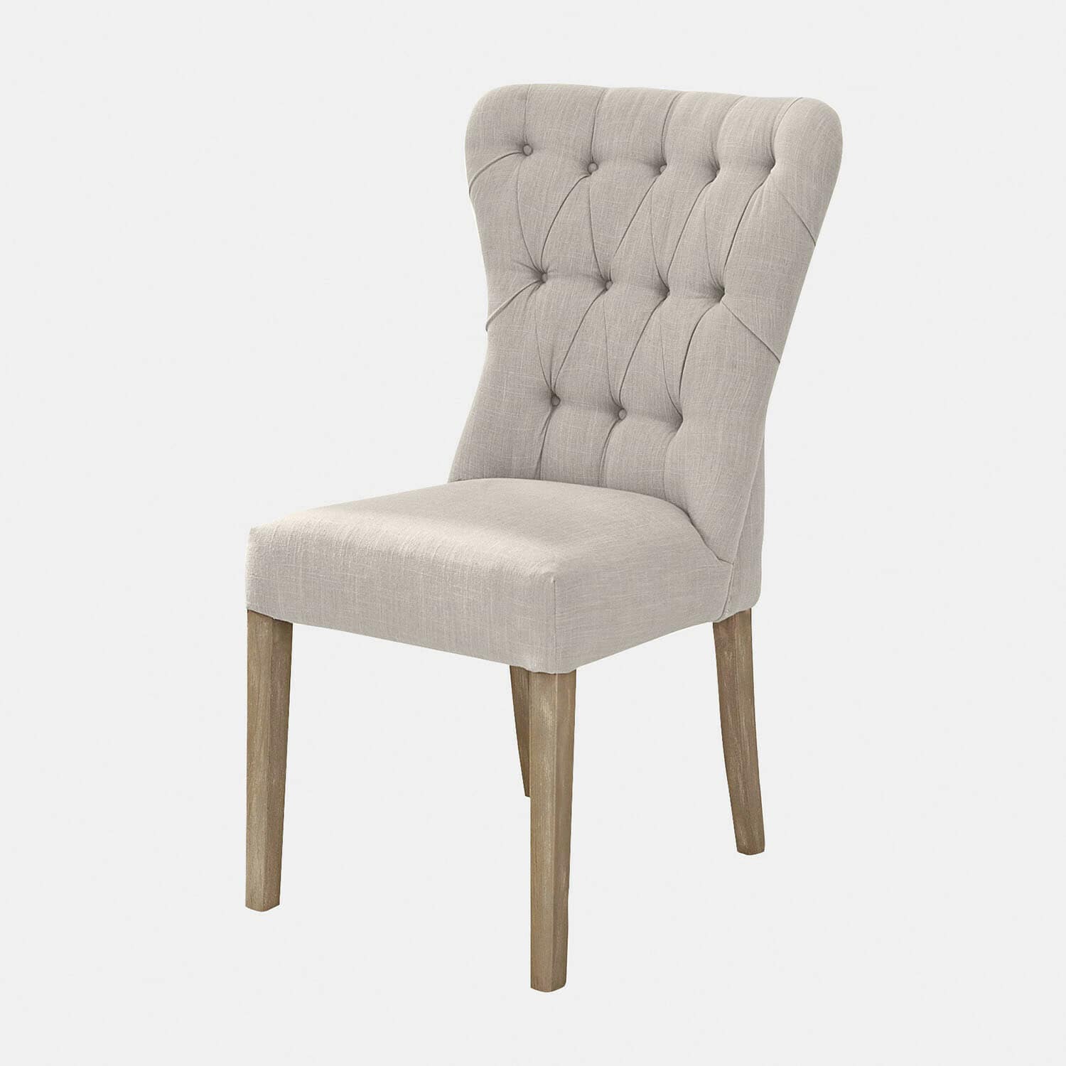 Chaise rembourrée beige avec pieds en bois, meuble élégant pour salle à manger ou salon