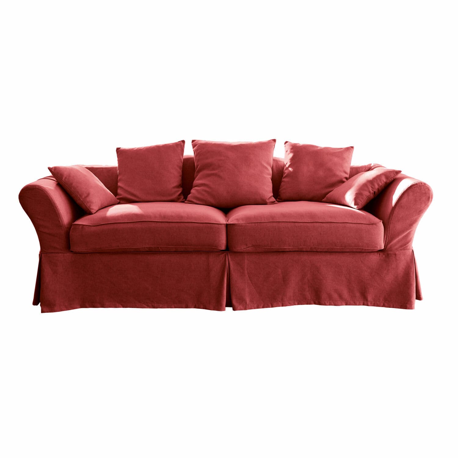 Canapé Worcester rouge en tissu avec coussins moelleux, meuble confortable pour salon