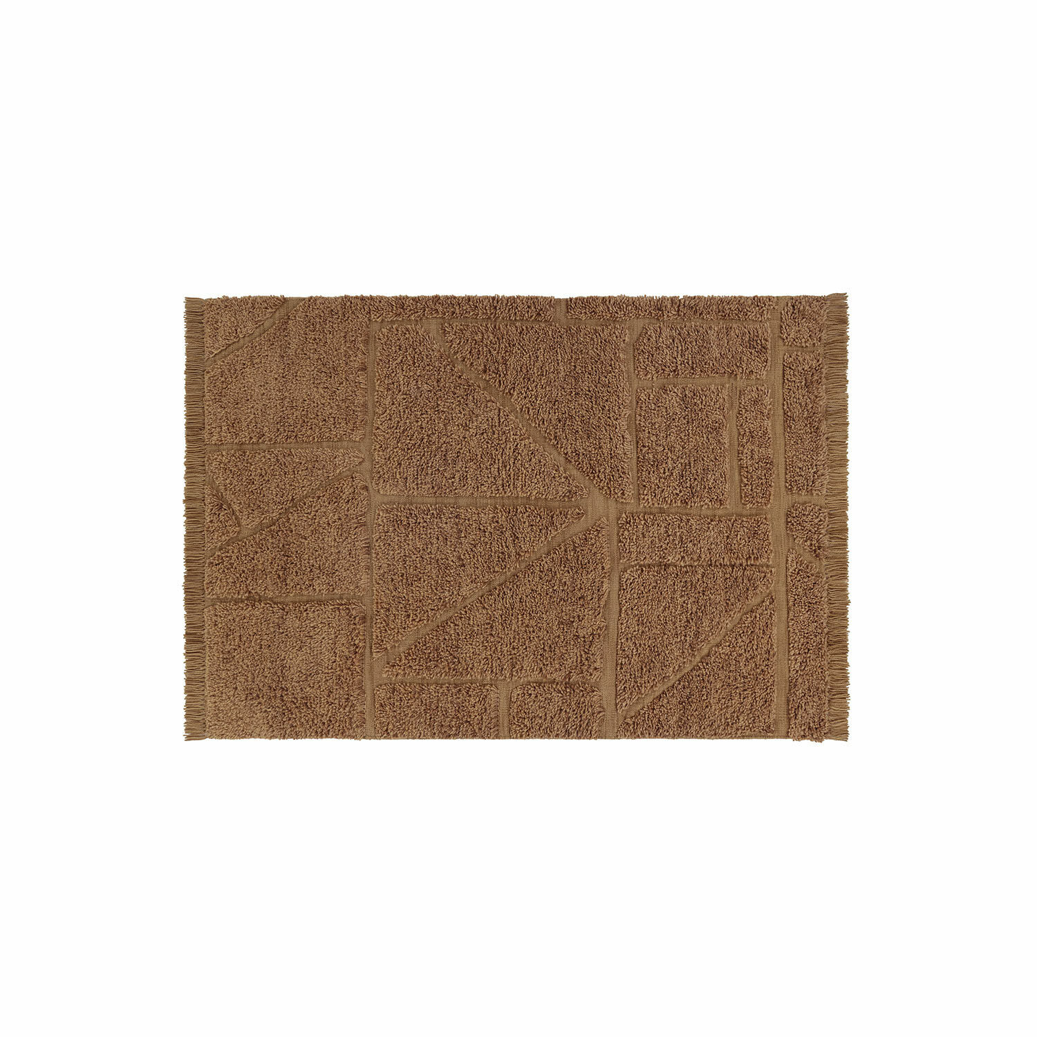 Tapis Volemar Tapis de bain marron en coton avec motif géométrique et franges sur les bords