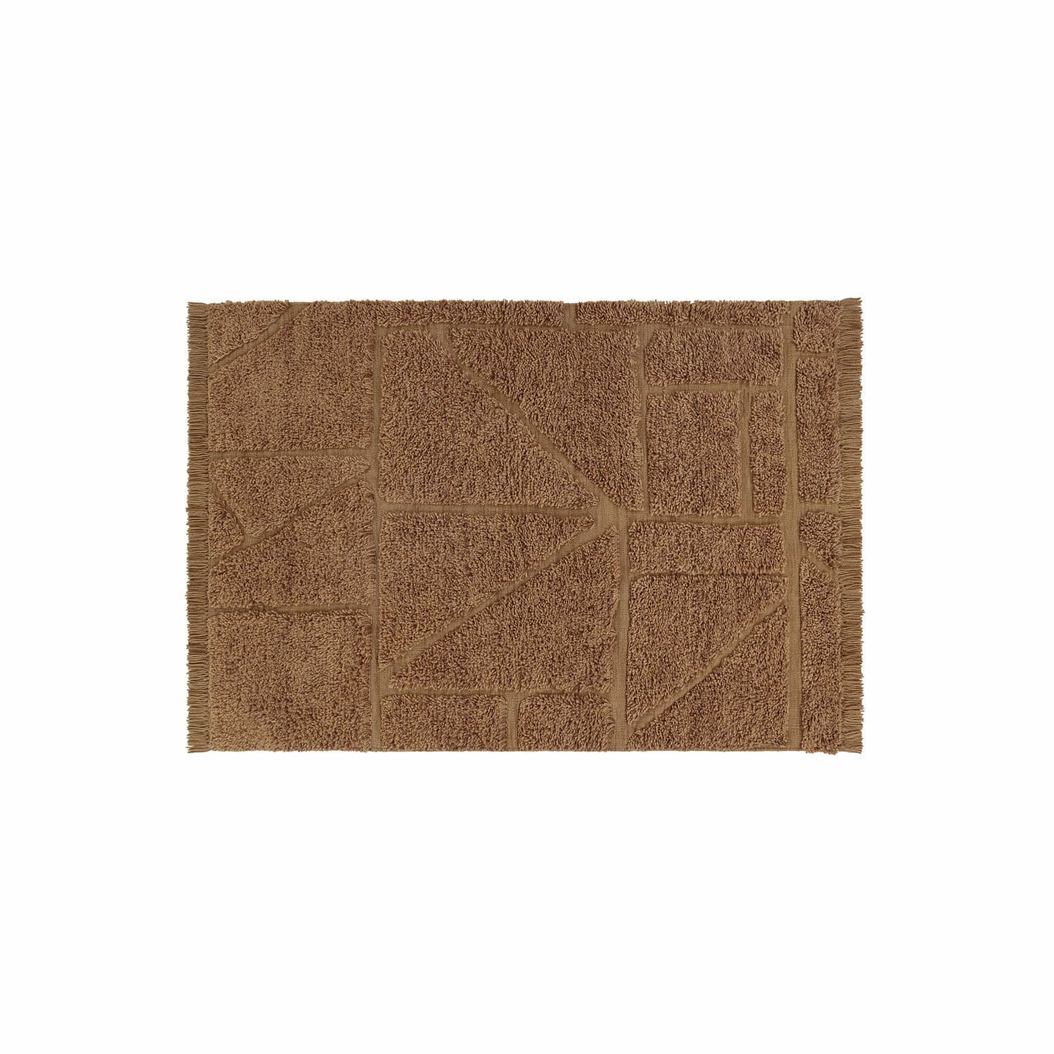 Tapis Volemar Tapis de bain marron en coton avec motif géométrique et franges sur les bords