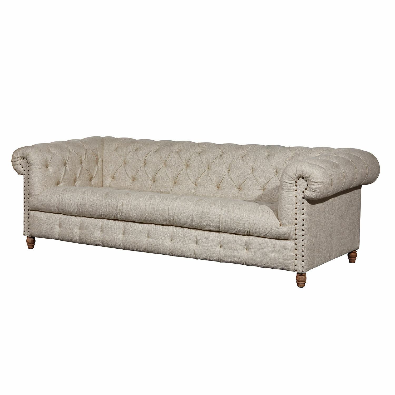 Canapé Parpeville Canapé Chesterfield beige en tissu avec dossier capitonné et pieds en bois pour salon