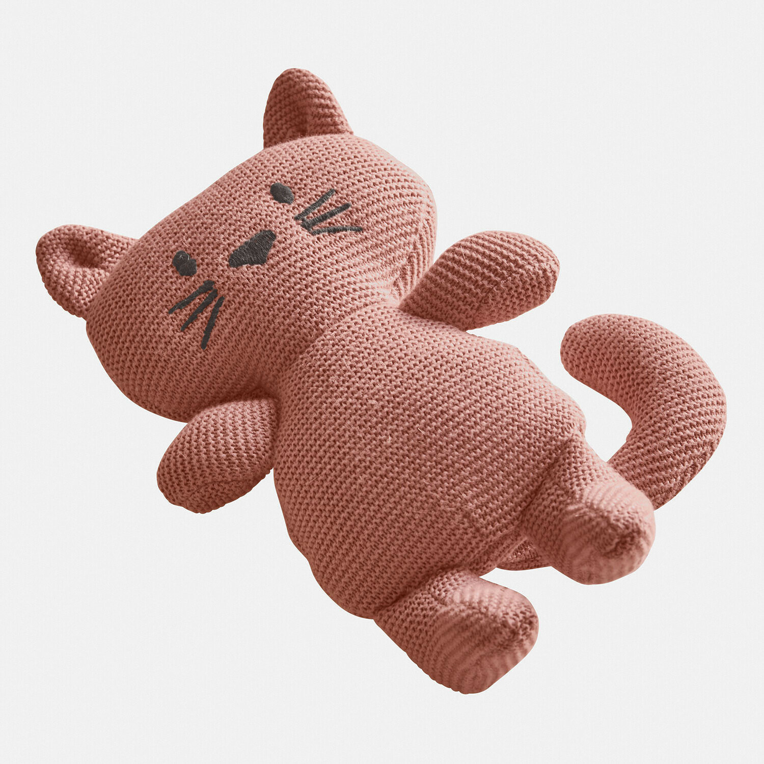 Jouet pour chien Mewlie Chat en peluche tricoté rose avec détails noirs, jouet doux pour enfants