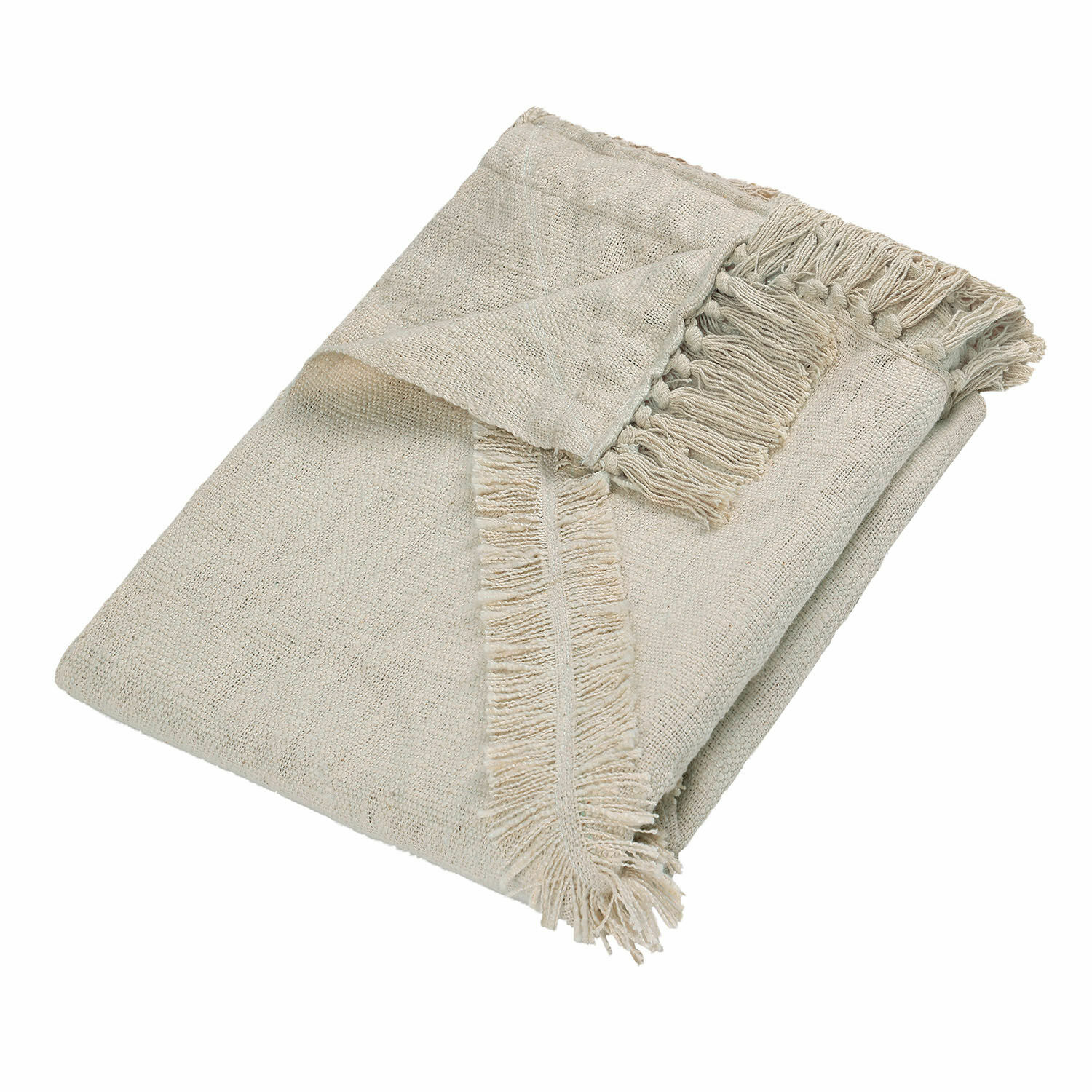 Plaid Freya Plaid beige en tissu naturel avec franges, doux et décoratif pour la maison