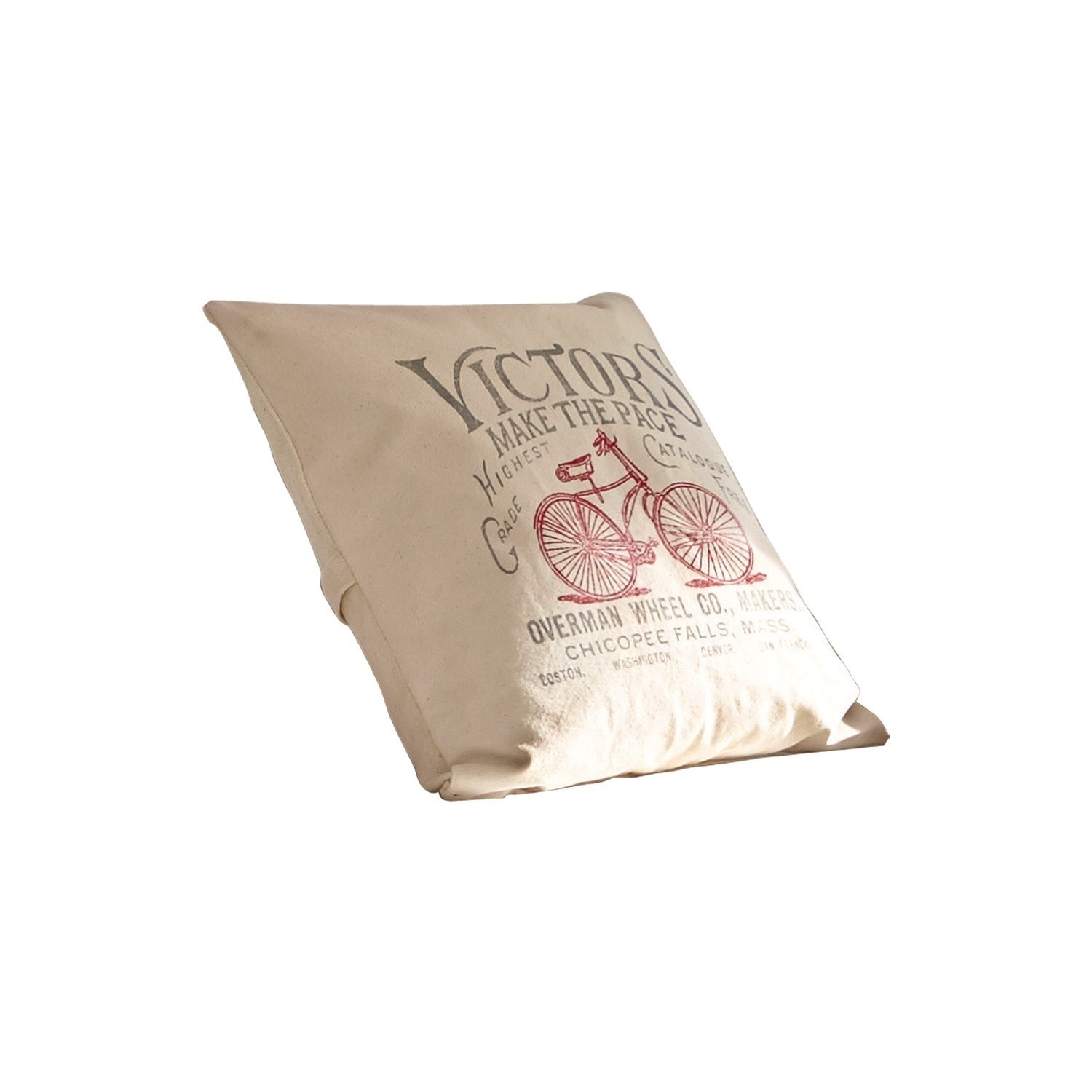 Coussin Victors Coussin décoratif beige en coton avec impression de vélo rouge, accessoire de salon tendance