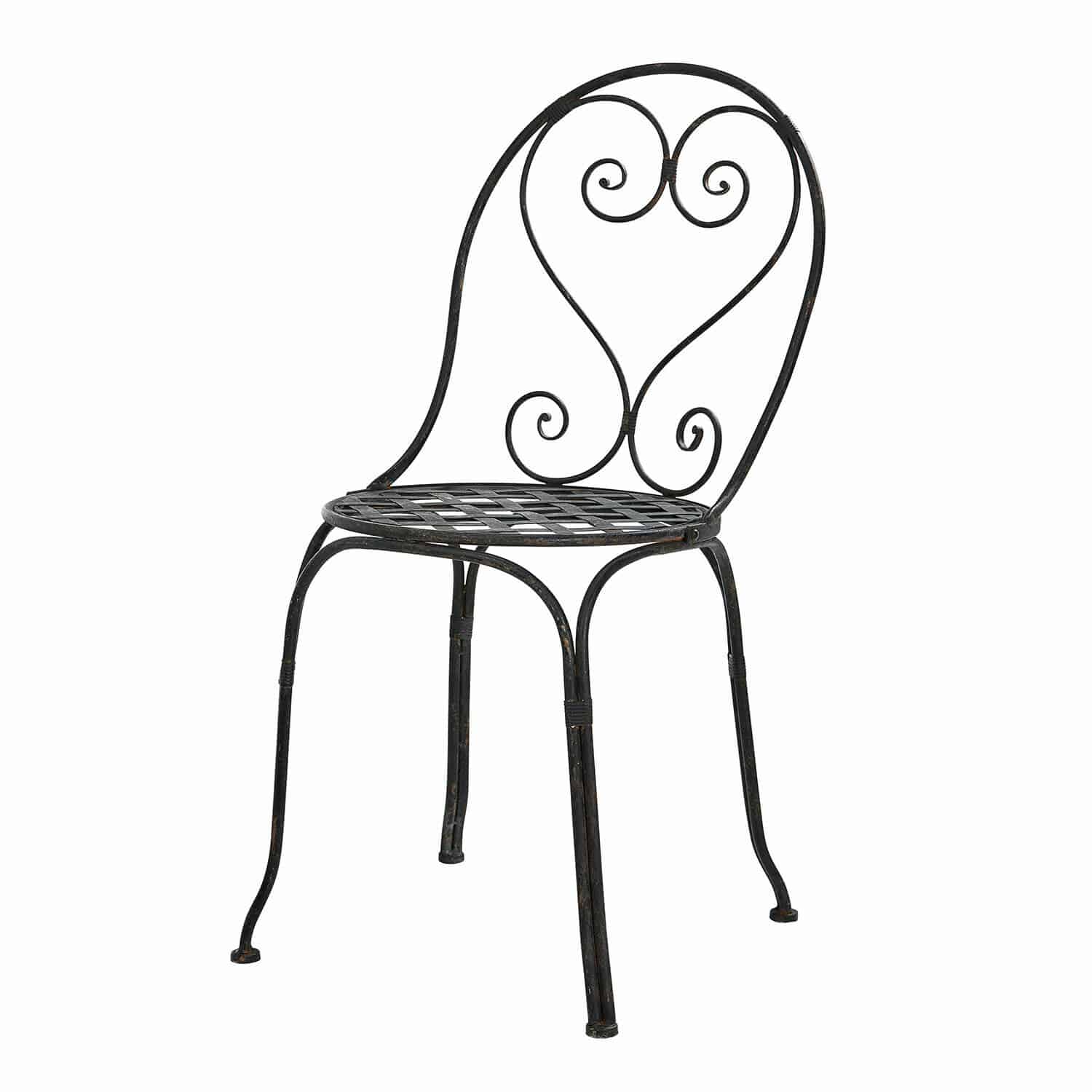 Chaise Aube Chaise de jardin en métal noir avec dossier orné et assise en treillis pour extérieur