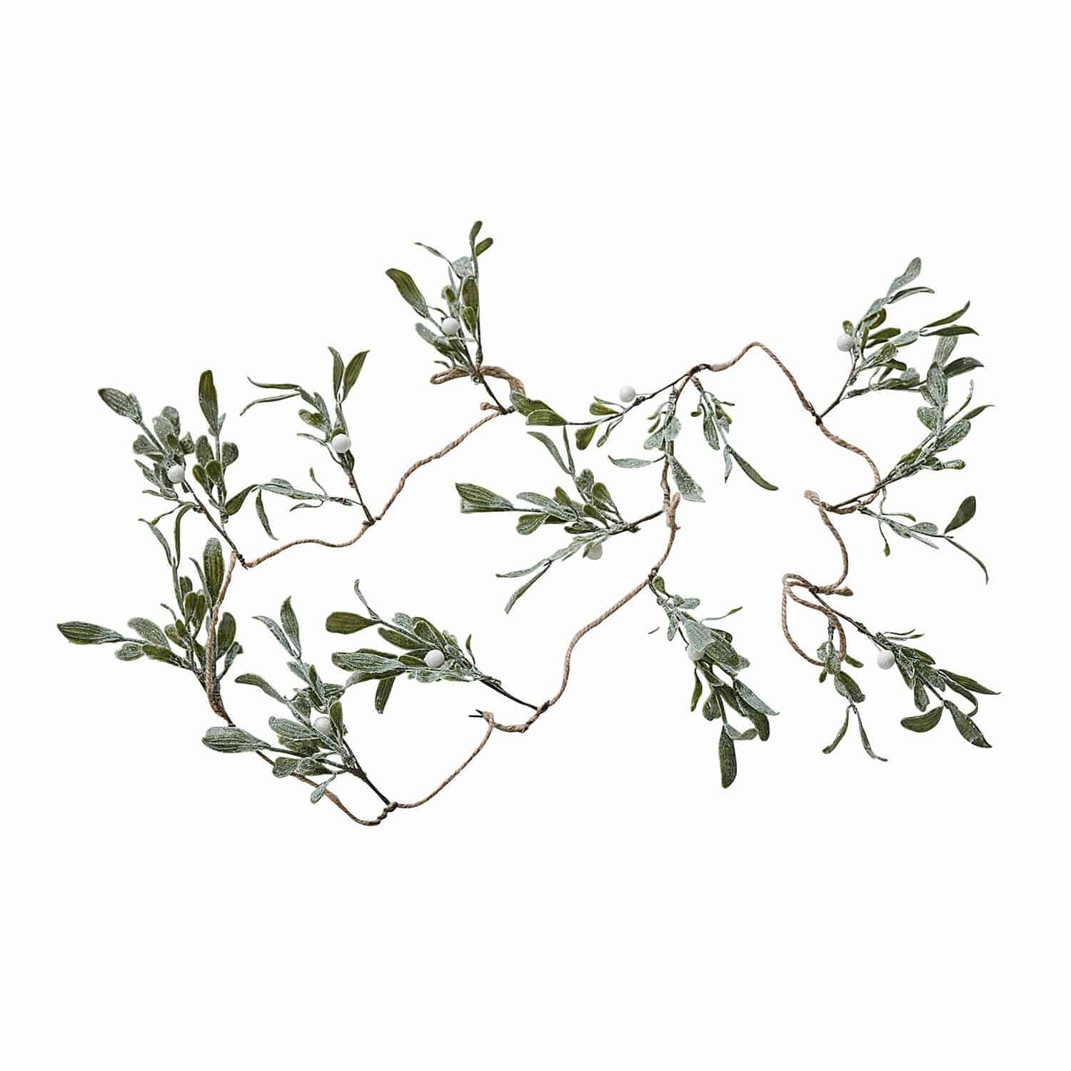 Guirlande Mistletoe Guirlande de feuilles vertes et baies blanches sur corde, décoration de Noël naturelle