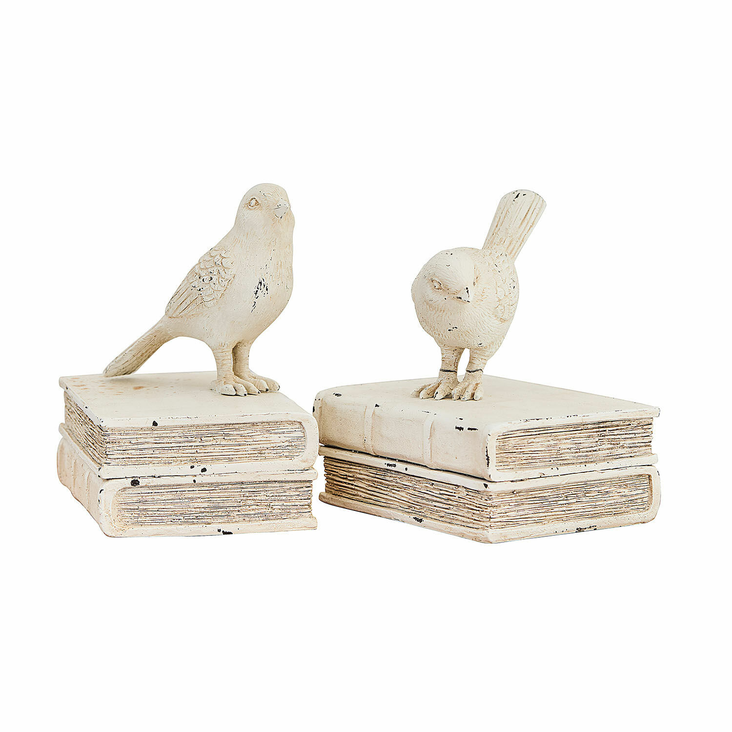 Lot de 2 figurines décoratives Moonlet Figurines décoratives d'oiseaux en céramique blanche posées sur des livres pour décoration intérieure