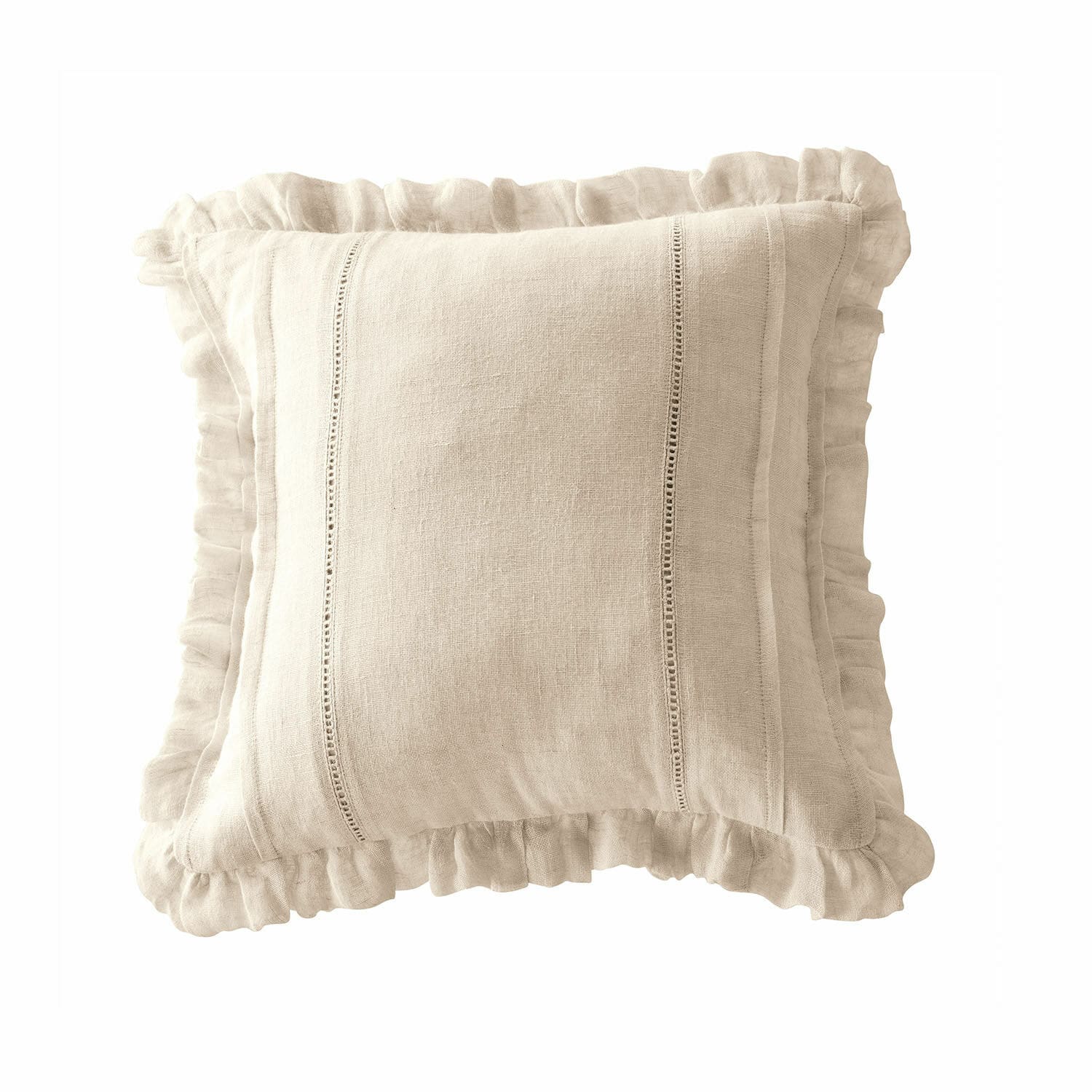 Housse de coussin Luritte Coussin décoratif beige en lin avec volant et surpiqûres fines pour salon et chambre