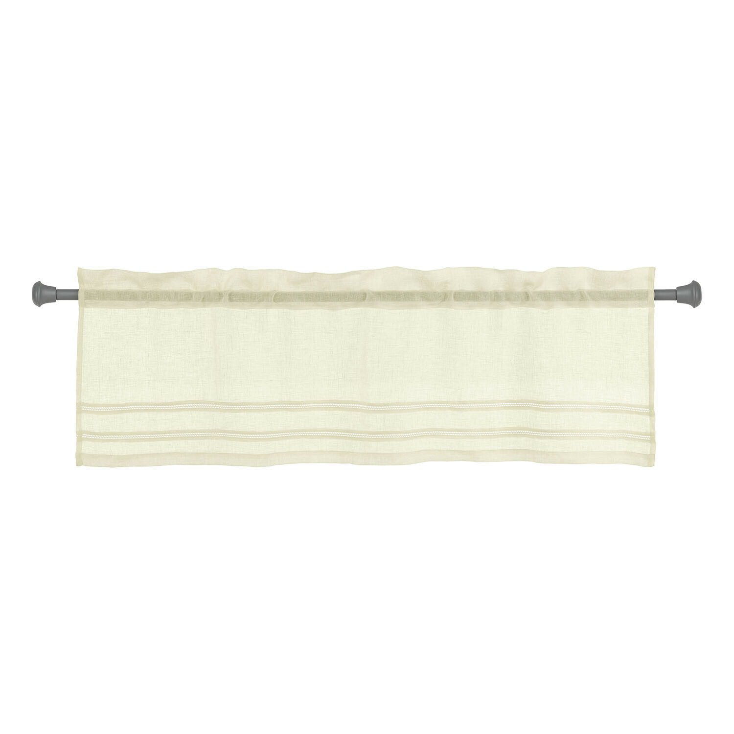 Brise-bise Jolivane Rideau beige en tissu léger avec coutures décoratives, parfait pour salon ou cuisine moderne
