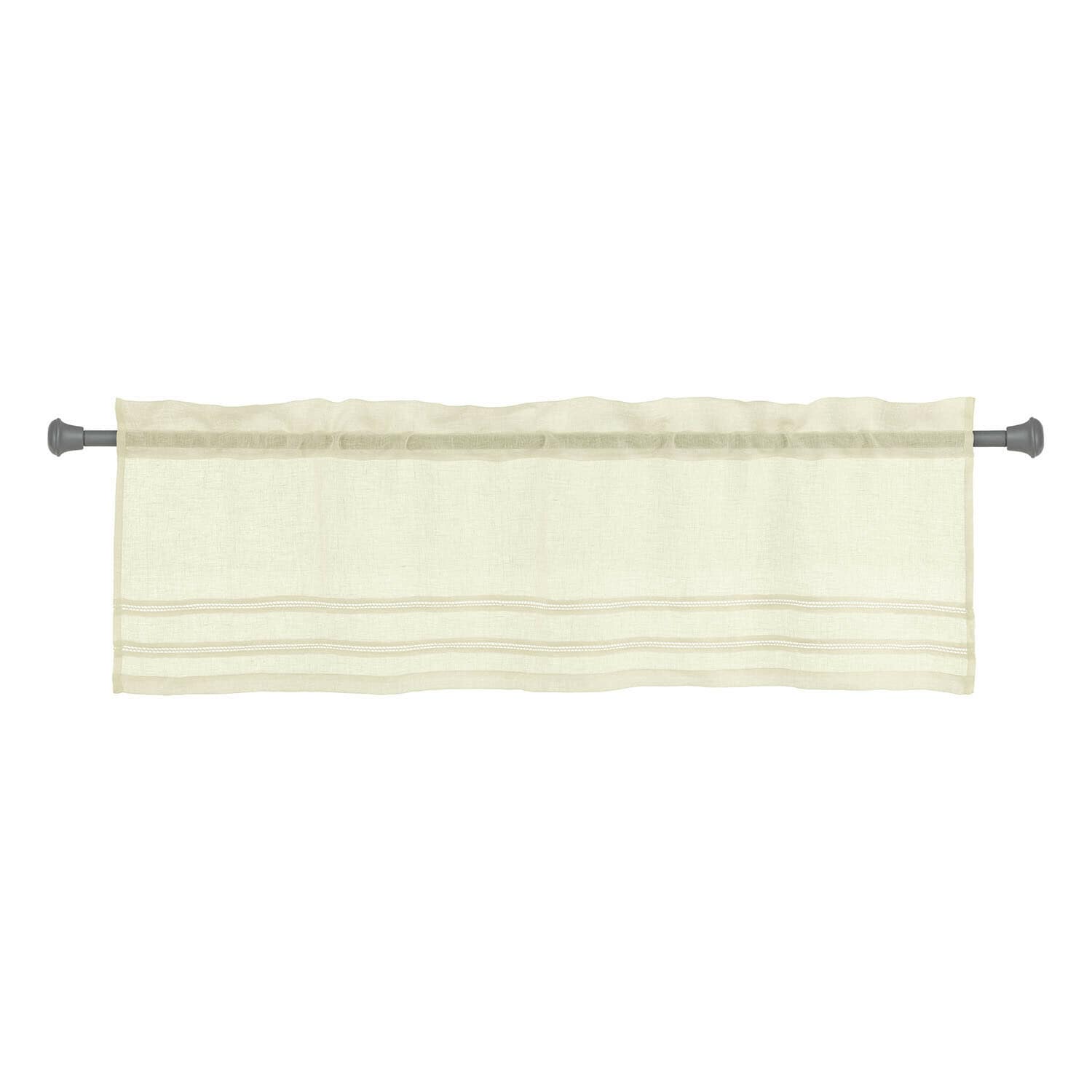 Brise-bise Jolivane Rideau beige en tissu léger avec coutures décoratives, parfait pour salon ou cuisine moderne
