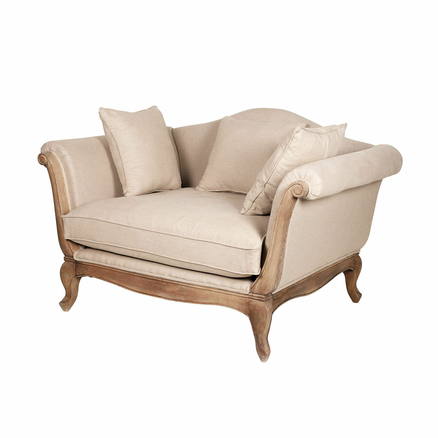 lin/marron vieilli Canapé Sumerset en tissu beige avec cadre en bois brun antique, meuble confortable pour salon