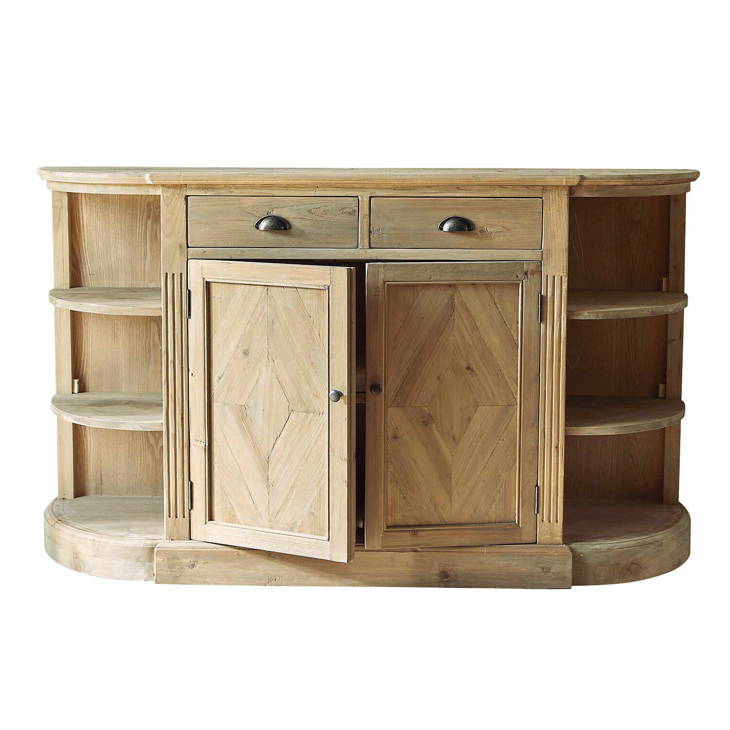 Buffet Tressique Buffet en bois naturel avec tiroirs et étagères ouvertes pour rangement dans le salon